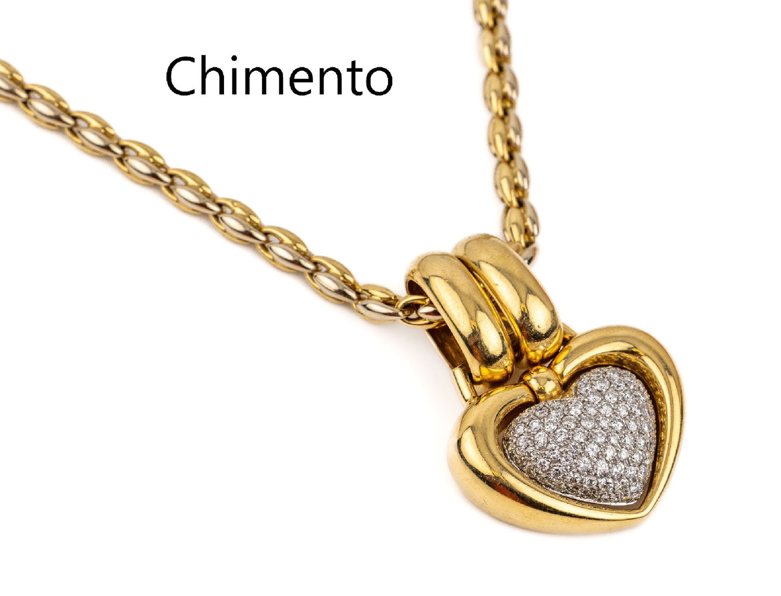 18 kt gold CHIMENTO brilliant-necklace: 18 kt gold CHIMENTO brilliant-necklace , YG 750/000, heart pendant with brilliants total approx. 1.80 ct Top Wesselton-Wesselton/vs-si,approx. 49.6 g, l. approx. 43.5 cm