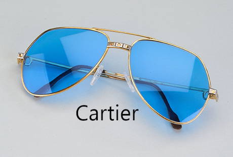 CARTIER Vendome Santos sunglasses/ pilot glasses: CARTIER Vendome Santos sunglasses/ pilot glasses , 1983, size 59-16, metal gold plated, blue lenses