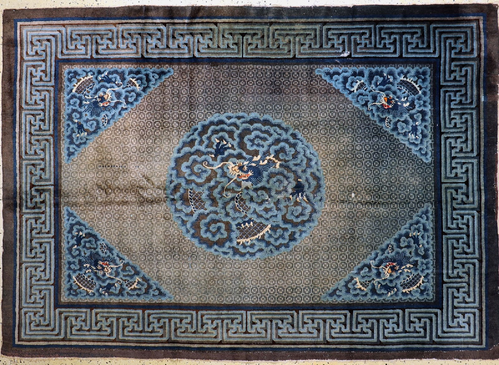 Antique 'Dragon Carpet', China, around 1900, wool on (1 of 6)