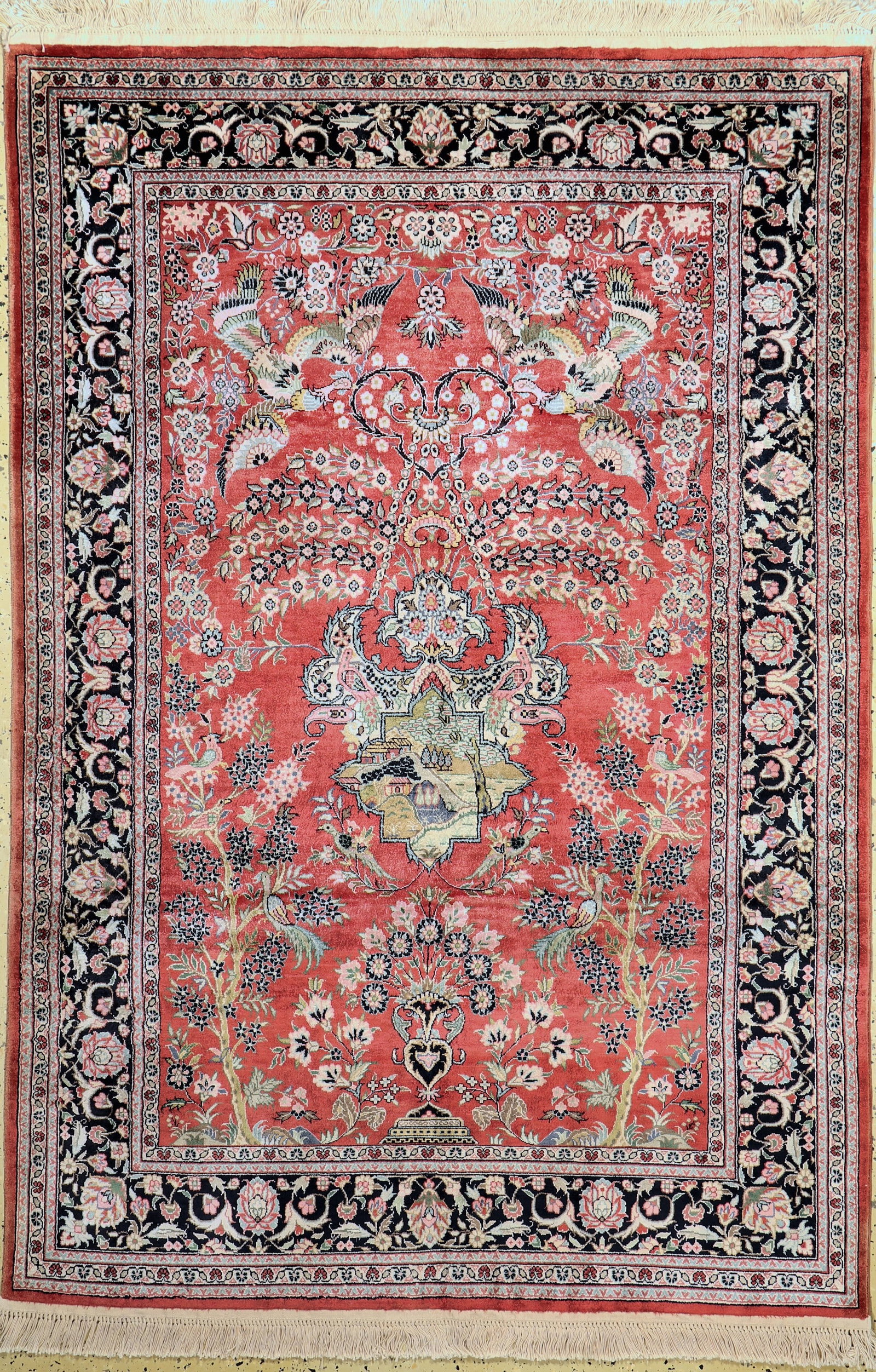 Kashan silk, China, approx. 40 years, silk on cotton (1 of 5)
