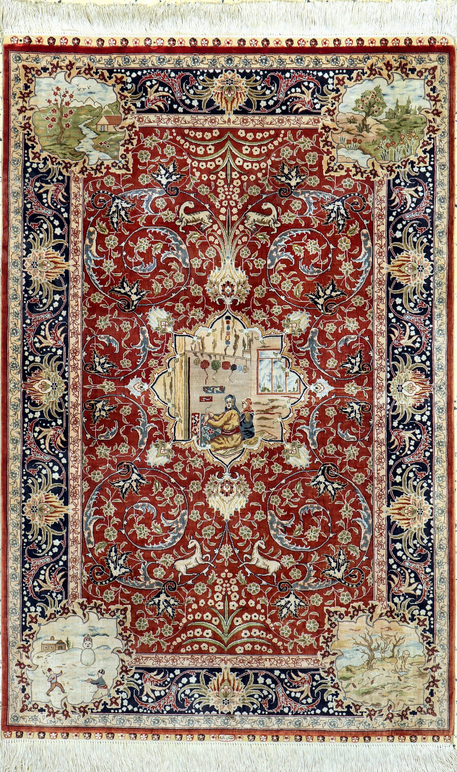 Hereke silk fine, China, end of 20th century, pure natural: Hereke silk fine, China, end of 20th century, pure natural silk, approx. 123 x 80 cm, approx. 1.0 million kn/sm, condition: 1-2. Rugs, Carpets and Flatweaves