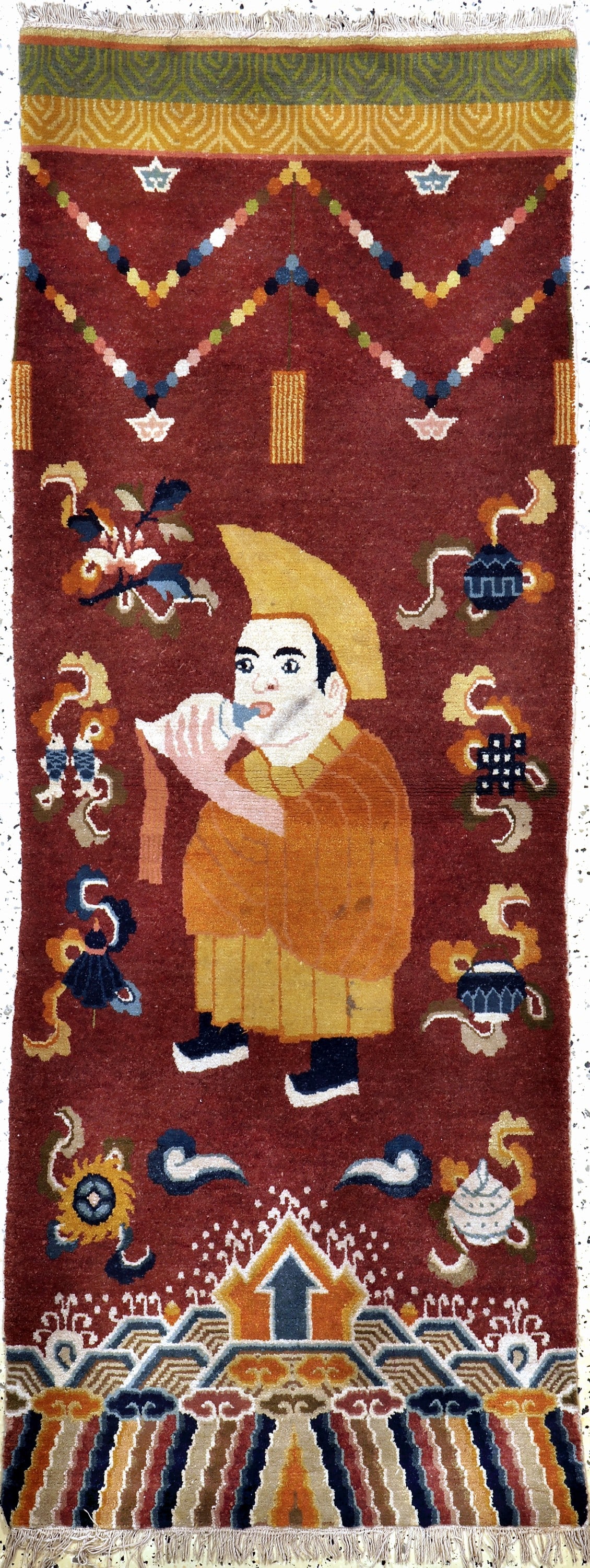 #'Column carpet#'antique, China, around 1900, wool on: #'Column carpet#'antique, China, around 1900, wool on cotton, approx. 240 x 80 cm, condition: 2. Orientalrugs, Carpets, Textiles and Flatweaves
