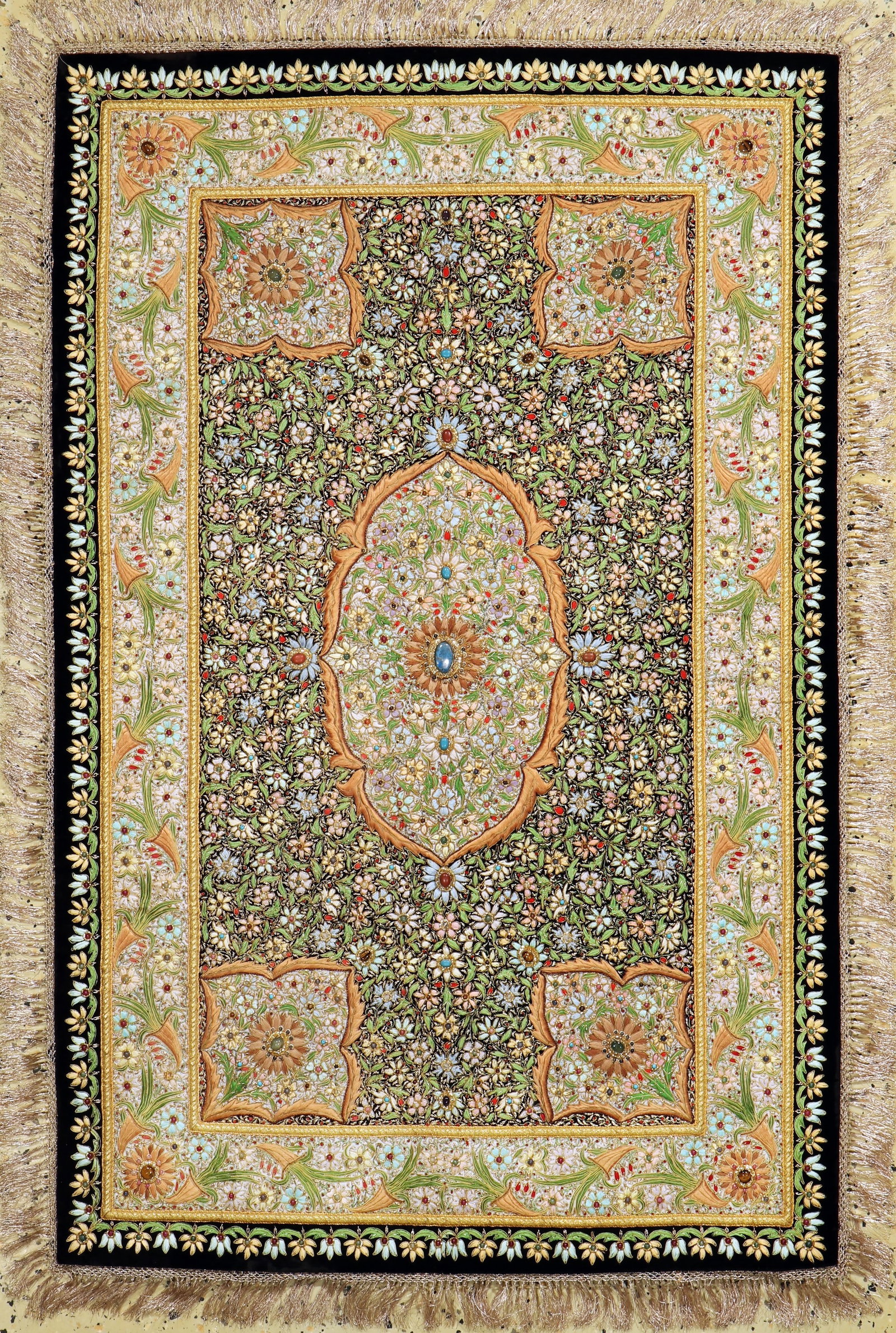 Silk metal embroidery, India, mid-20th century: Silk metal embroidery, India, mid-20th century, approx. 122 x 78 cm, condition: 1-2. Rugs, Carpets & Flatweaves