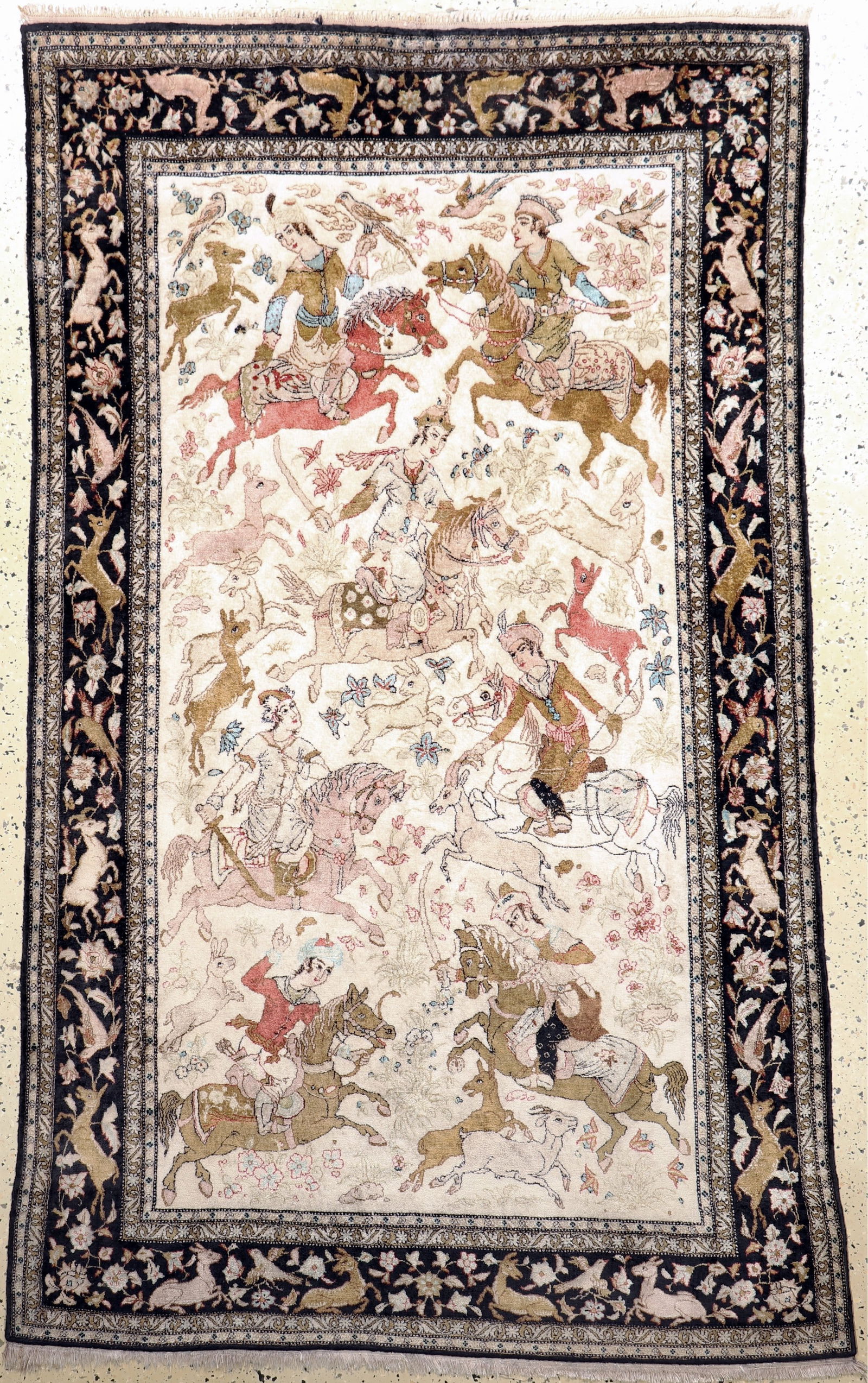 Qum silk, Persia, mid 20th century, pure natural: Qum silk, Persia, mid 20th century, pure natural silk, approx. 215 x 137 cm, discolored, condition: 2. Rugs Carpets & Flatweaves condition Overall condition 1 almost perfect condition or as good as ne