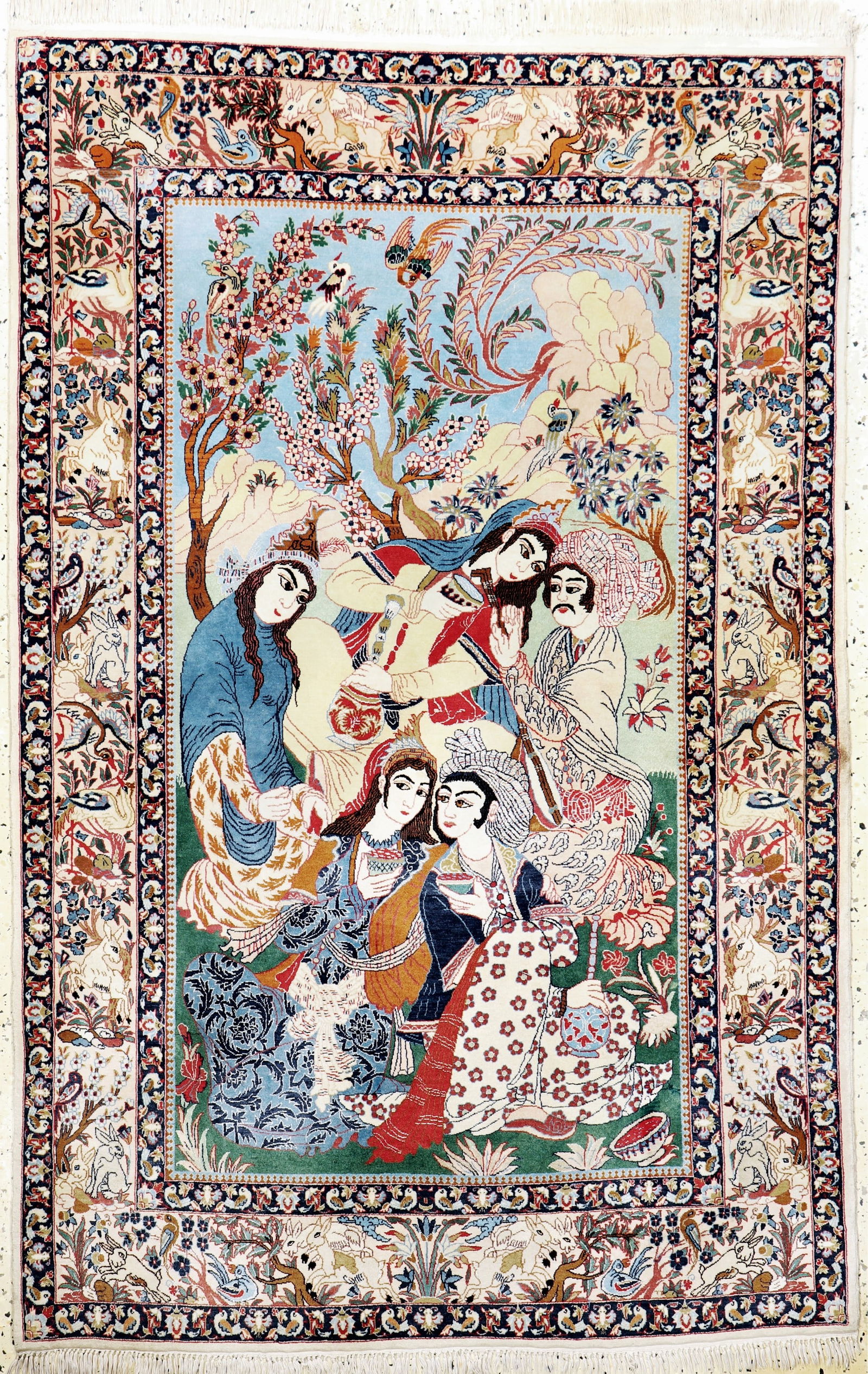 Isfahan fine, Persia, mid 20th century, corkwool: Isfahan fine, Persia, mid 20th century, corkwool with and on silk, approx. 170 x 107 cm, minimal moth trail on edge, condition: 2 (in need of cleaning). Rugs, Carpets and Flatweaves