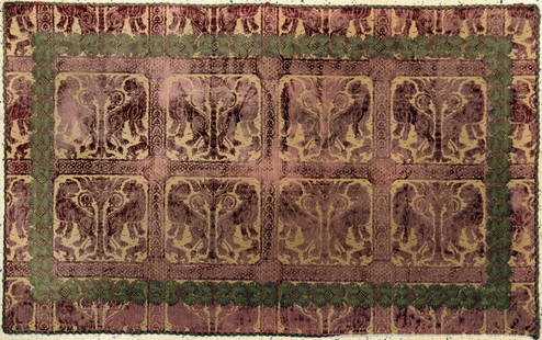 Ancient cloth, Italy, 19th century, velvet metal: Ancient cloth, Italy, 19th century, velvet metal brocade, approx. 147 x 90 cm, condition:2. Rugs, Carpets and Flatweaves
