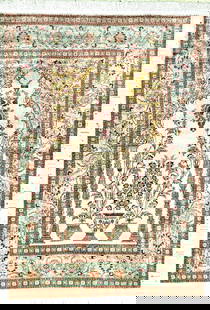 Hereke silk very fine, Turkey, signed, mid - 20th: Hereke silk very fine, Turkey, signed, mid - 20th century, pure natural silk, metal brocade, approx. 137 x 100 cm, approx. 1.2 million kn/sm, condition: 1-2. Rugs, Carpets & Flatweaves