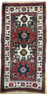 Antique Kazak, Caucasus, 19th century, wool onwool: Antique Kazak, Caucasus, 19th century, wool onwool, approx. 240 x 122 cm, condition: 2. Rugs, Carpets & Flatweaves