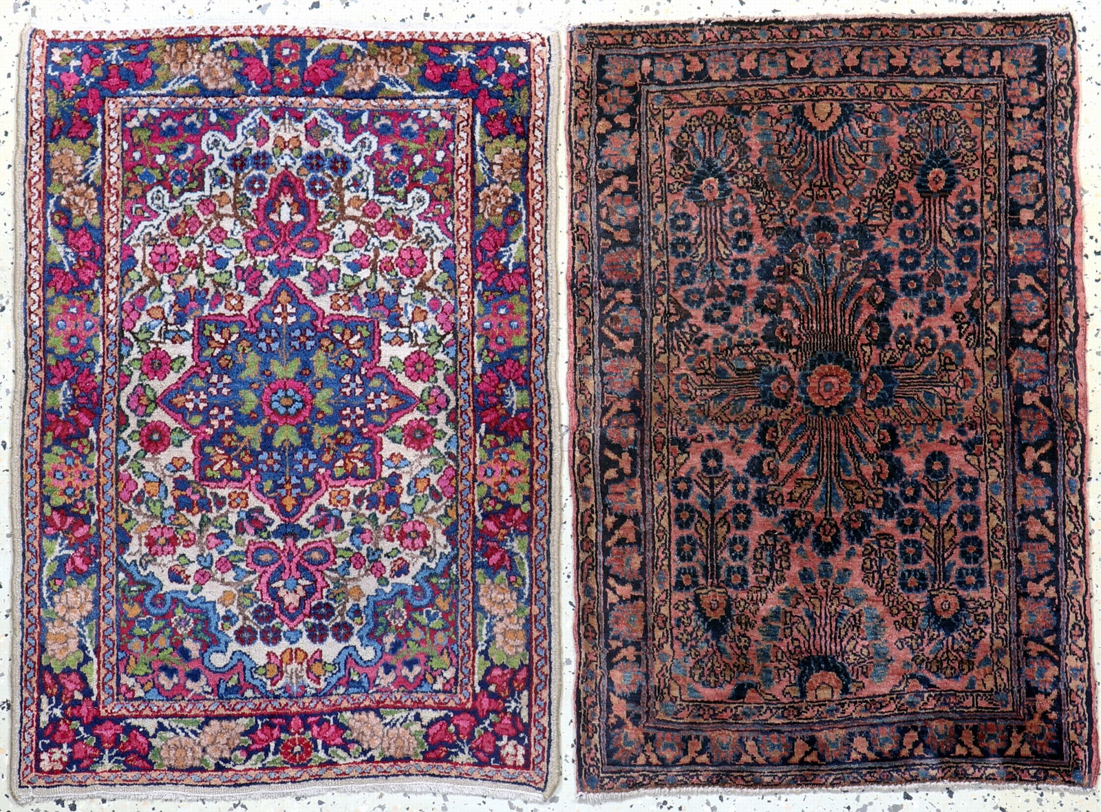 2 antique Persian Poshtis, Kirman & Saruk, around 1900 (1 of 7)