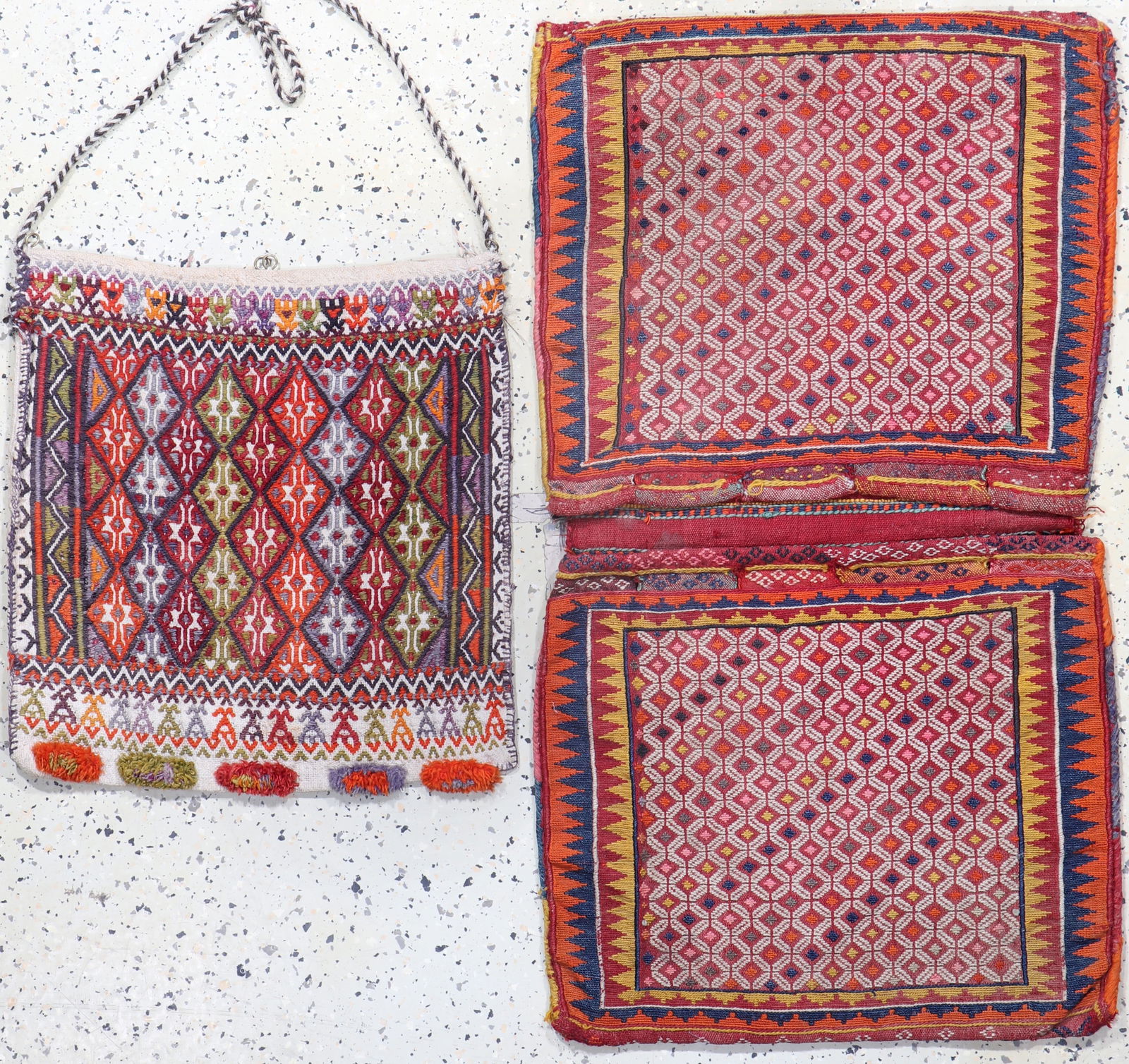2 Sumakh bags, Turkey, mid 20th century, wool on wool (1 of 6)