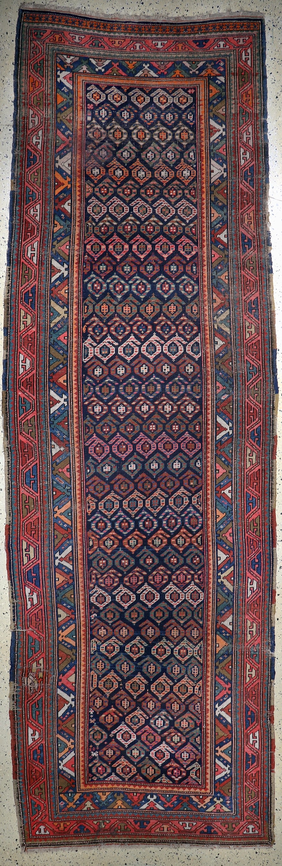 Antique Kazak, Caucasus, 19th century, wool onwool: Antique Kazak, Caucasus, 19th century, wool onwool, approx. 420 x 133 cm, condition: 3-4, (restorations). Rugs, Carpets & Flatweaves