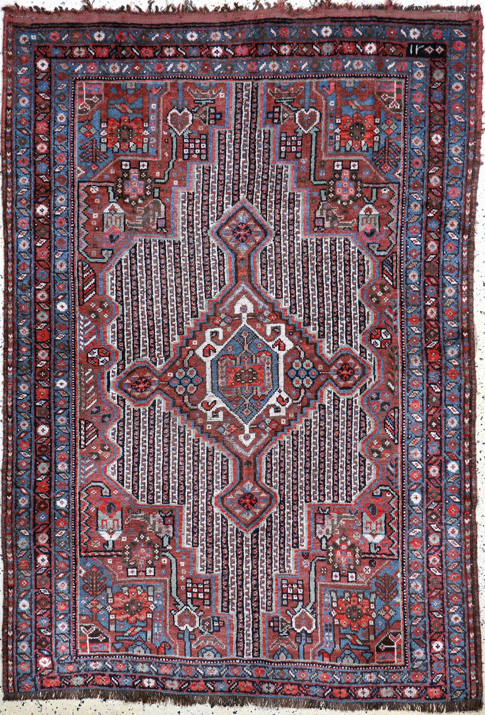 Khamseh antique, Persia, around 1900, wool on wool: Khamseh antique, Persia, around 1900, wool on wool, approx. 183 x 130 cm, condition: 2-3. Rugs, Carpets & Flatweaves