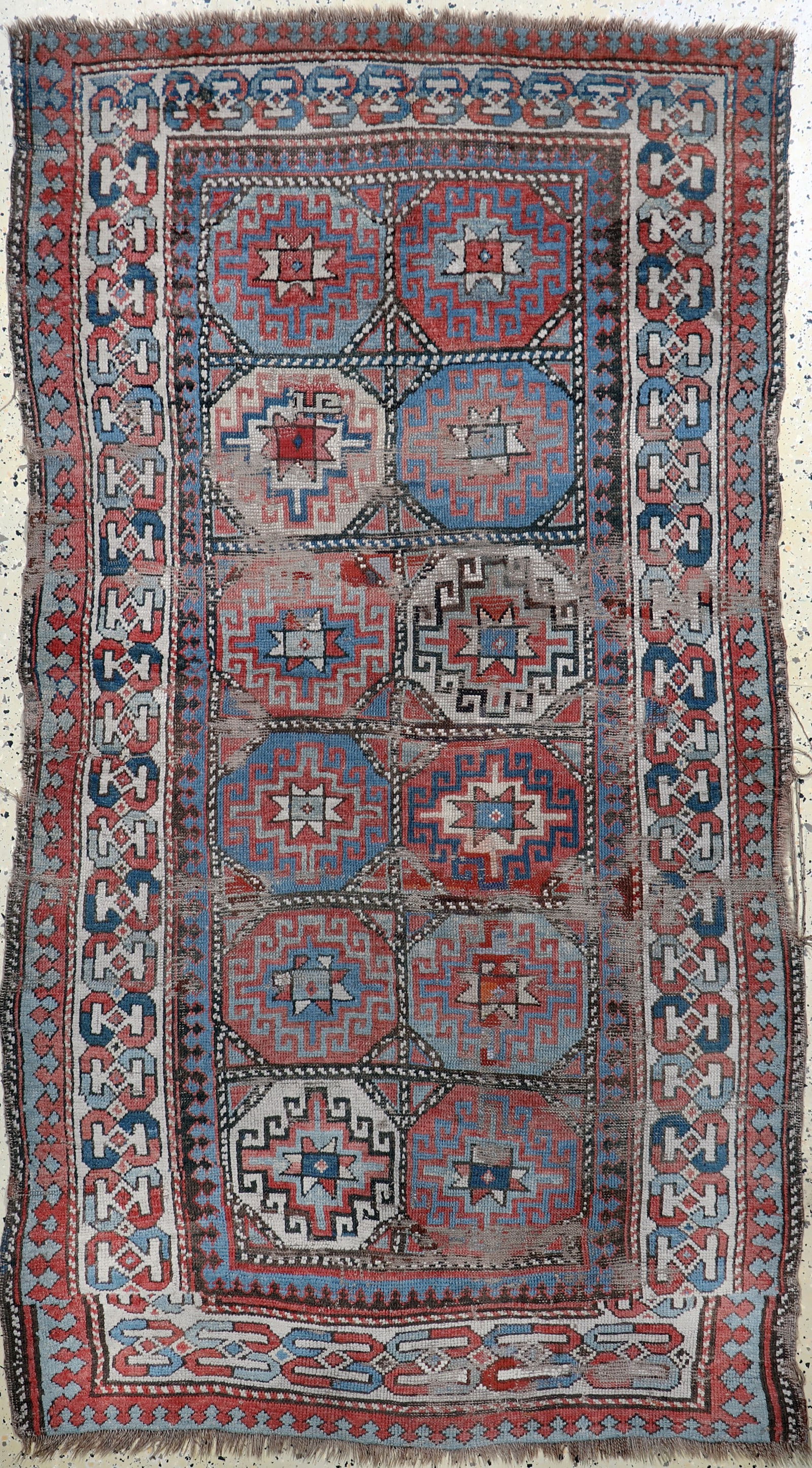 Antique Moghan Kazak, Caucasus, 19th century, wool on: Antique Moghan Kazak, Caucasus, 19th century, wool on wool, approx. 207 x 118 cm, condition:4. Rugs, Carpets & Flatweaves