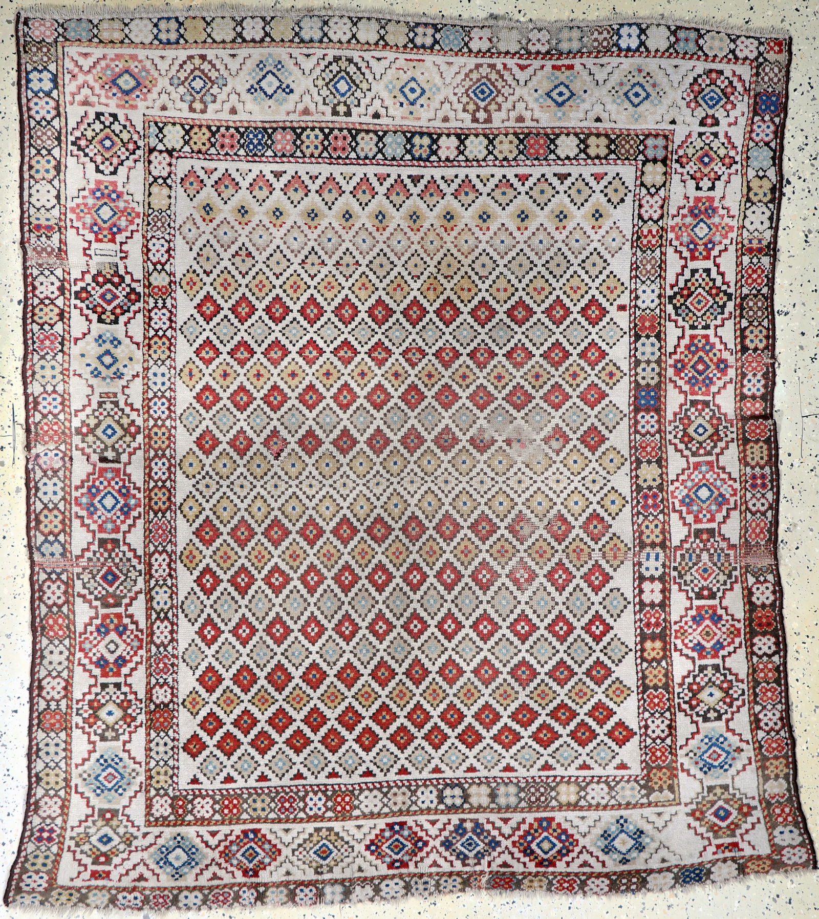 Antique Kazak, Caucasus, 19th century, wool onwool: Antique Kazak, Caucasus, 19th century, wool onwool, approx. 167 x 146 cm, condition: 4. Rugs, Carpets & Flatweaves