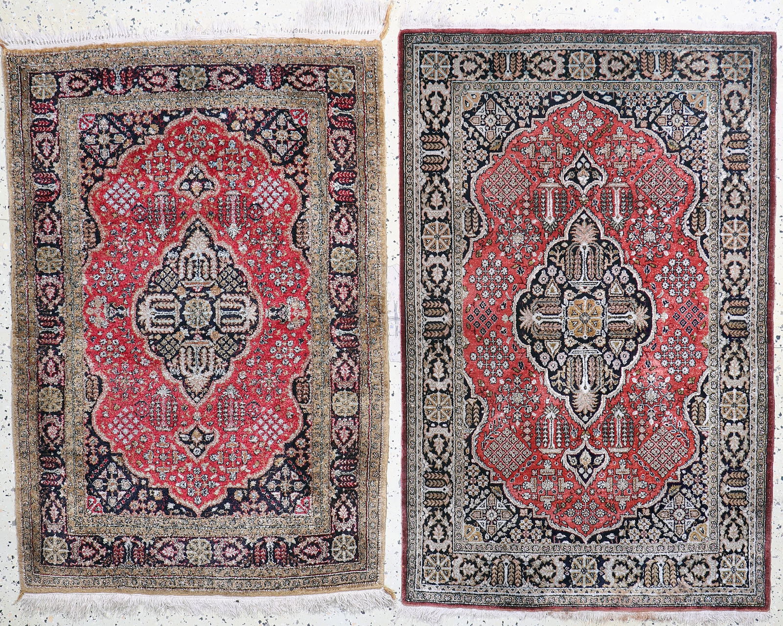 2 lots of Qum silk, Persia, mid-20th century, pure natural: 2 lots of Qum silk, Persia, mid-20th century, pure natural silk, approx. 130 x 83 cm, in need of cleaning, condition: 2. Rugs, Carpets & Flatweaves