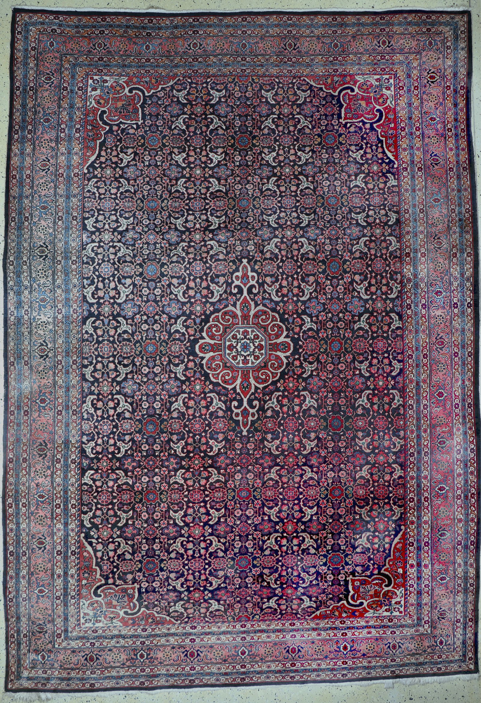 Bijar cork old, Persia, mid-20th century, wool: Bijar cork old, Persia, mid-20th century, wool on cotton, approx. 382 x 266 cm, in need of cleaning, condition: 2 (restored). Rugs, Carpets & Flatweaves