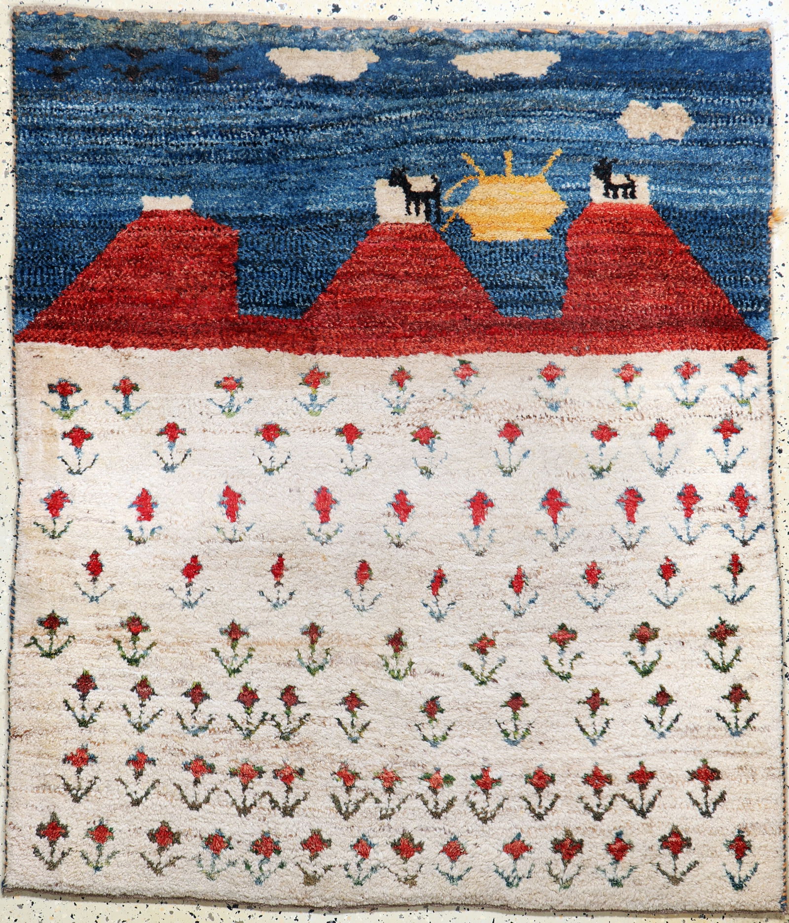 Gabbeh old, Persia, mid-20th century, wool on wool: Gabbeh old, Persia, mid-20th century, wool on wool, approx. 150 x 127 cm, condition: 2. Rugs, Carpets & Flatweaves. Dont forget to check out the uploaded detail fotos!