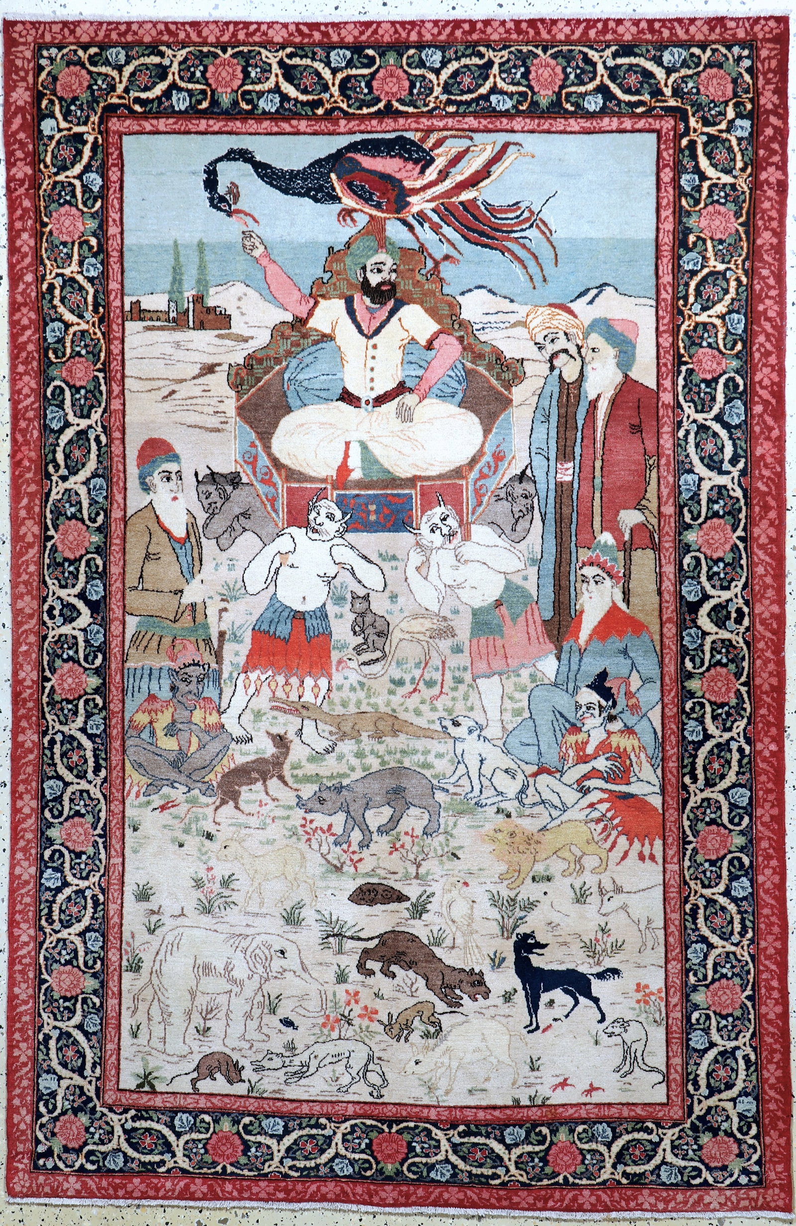 Kashan cork fine Persia, Prophet Sulaiman (Salomon): Kashan cork fine Persia, Prophet Sulaiman (Salomon), early 20th century, corkwool on cotton, approx. 212 x 140 cm, condition: 1-2. Rugs, Carpets & Flatweaves