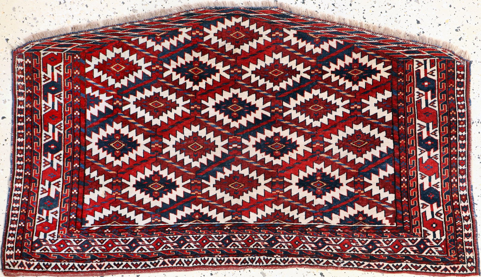 #'Asmalyk#'antique, Turkmenistan, 19th century: #'Asmalyk#'antique, Turkmenistan, 19th century, wool on wool, approx. 130 x 72 cm, condition: 2-3, (small restorations). Rugs, Carpets & Flatweaves