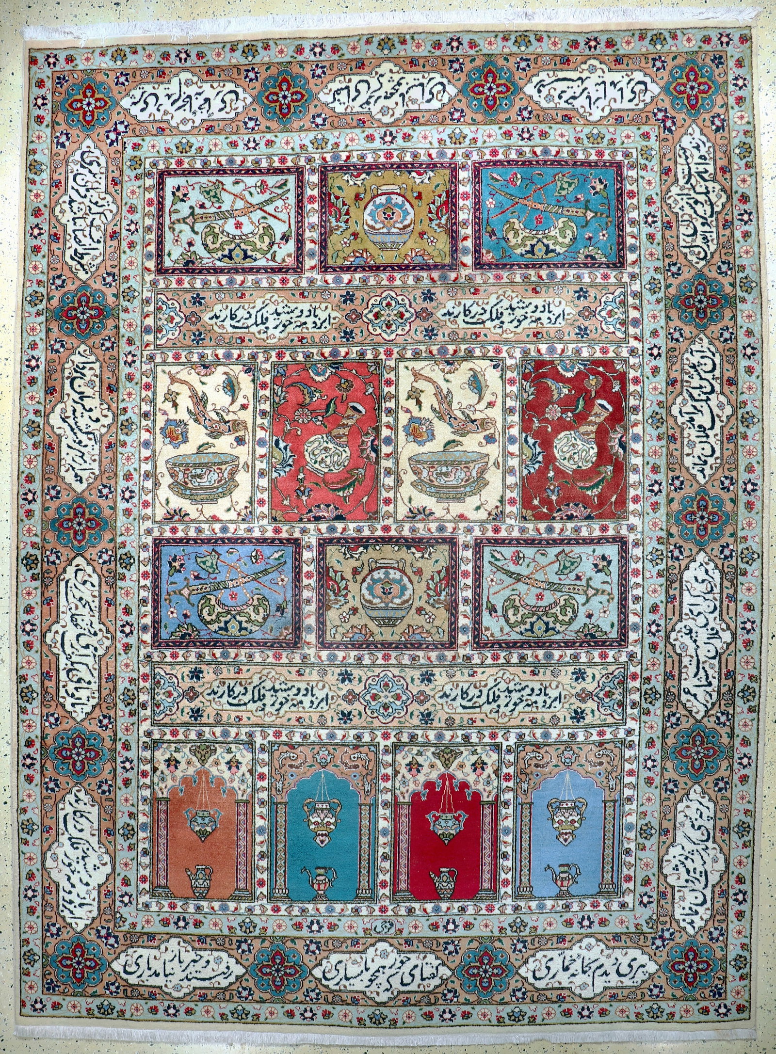 Tabriz, Persia, mid-20th century, wool on cotton: Tabriz, Persia, mid-20th century, wool on cotton, approx. 337 x 250 cm, moth damage, condition: 2. Rugs, Carpets & Flatweaves