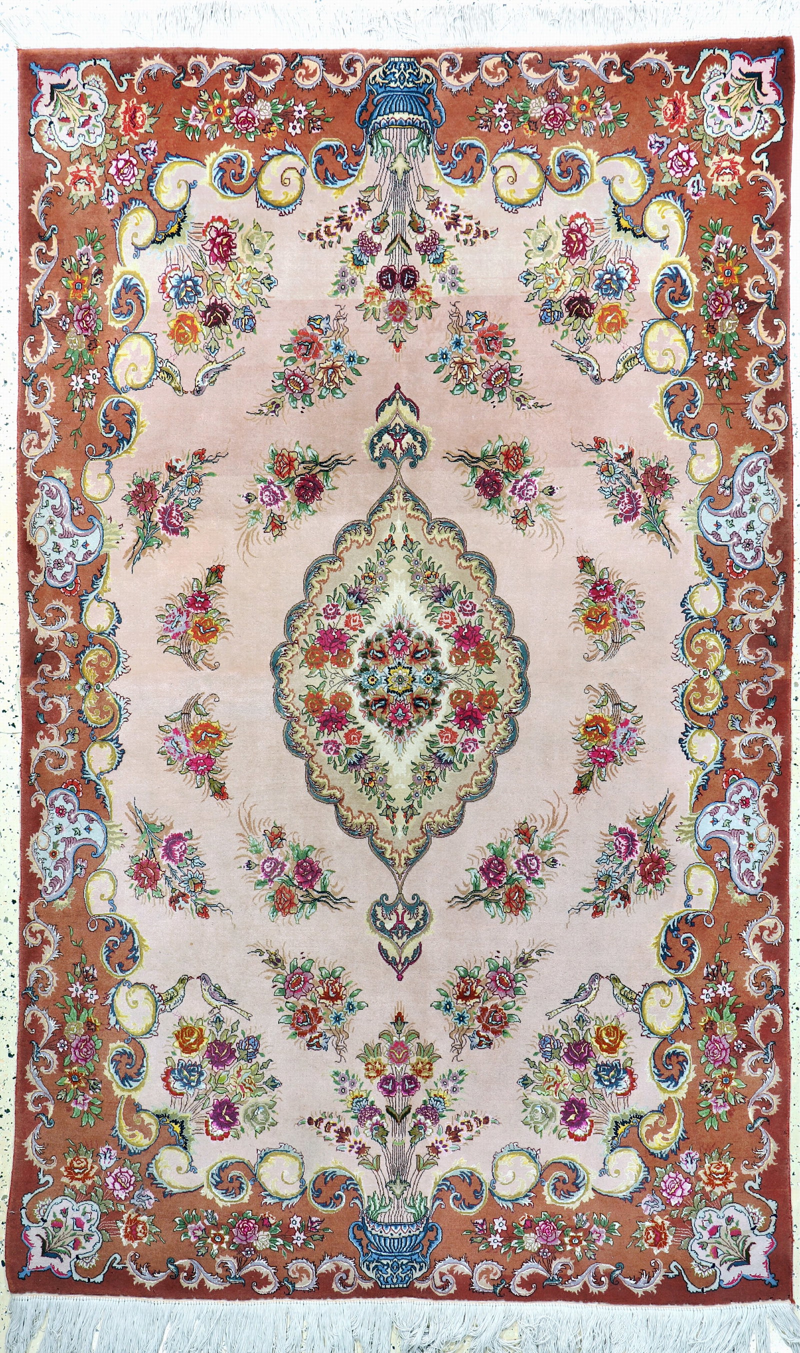 Tabriz fine(50 Raj), Persia, late 20th century: Tabriz fine(50 Raj), Persia, late 20th century, corkwool with silk, approx. 256 x 158cm moth-damage on the edge, condition: 2 (Abrash). Rugs, Carpets & Flatweaves