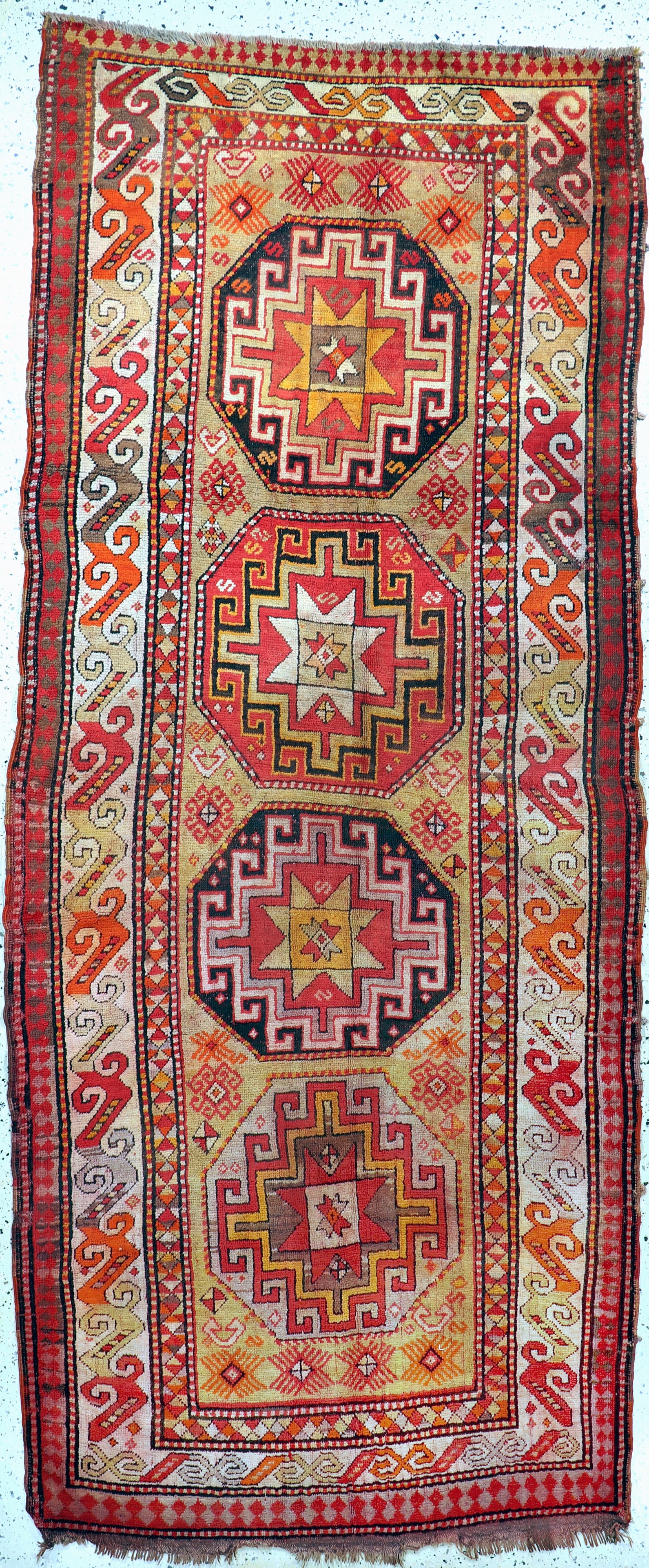 Kazak antique, Caucasus, around 1900, wool on wool: Kazak antique, Caucasus, around 1900, wool on wool, approx. 332 x 140 cm, condition: 3. Rugs, Carpets & Flatweaves
