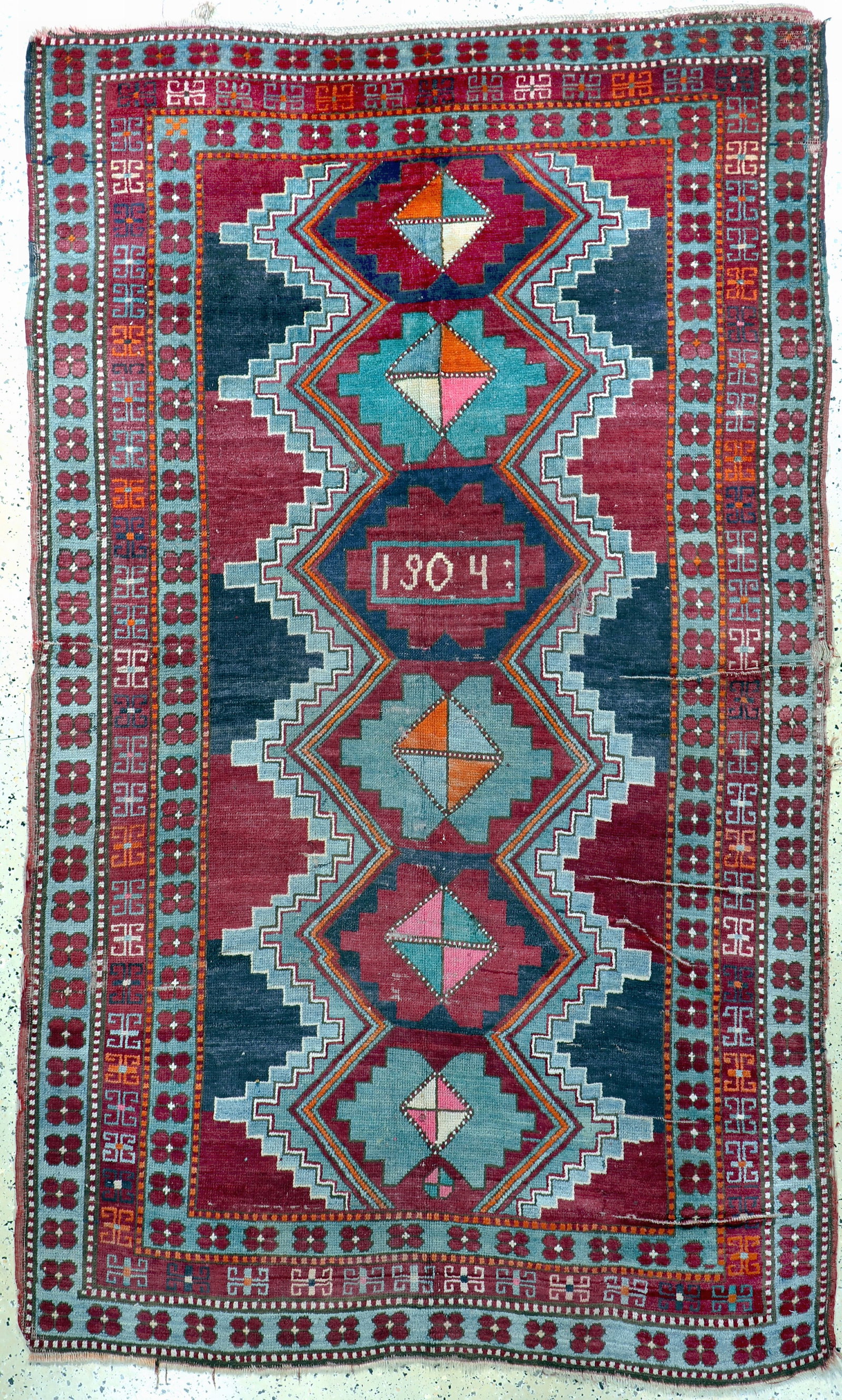Karabagh Kazak antique, Caucasus, dated 1904, wool on (1 of 8)