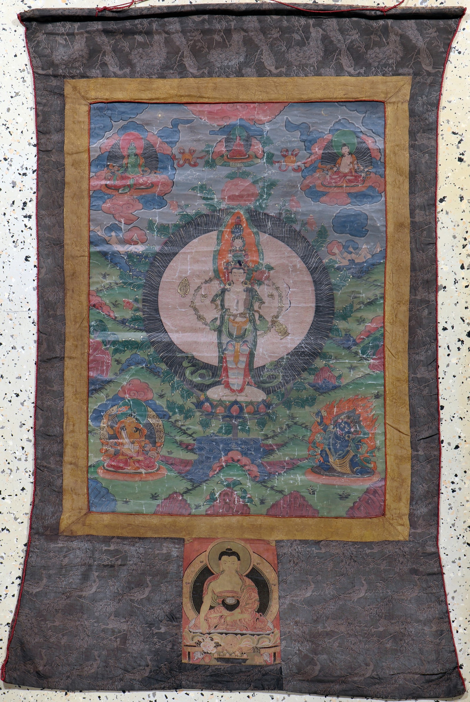 Thangka antique, Tibet, around 1900, paper painting (1 of 7)