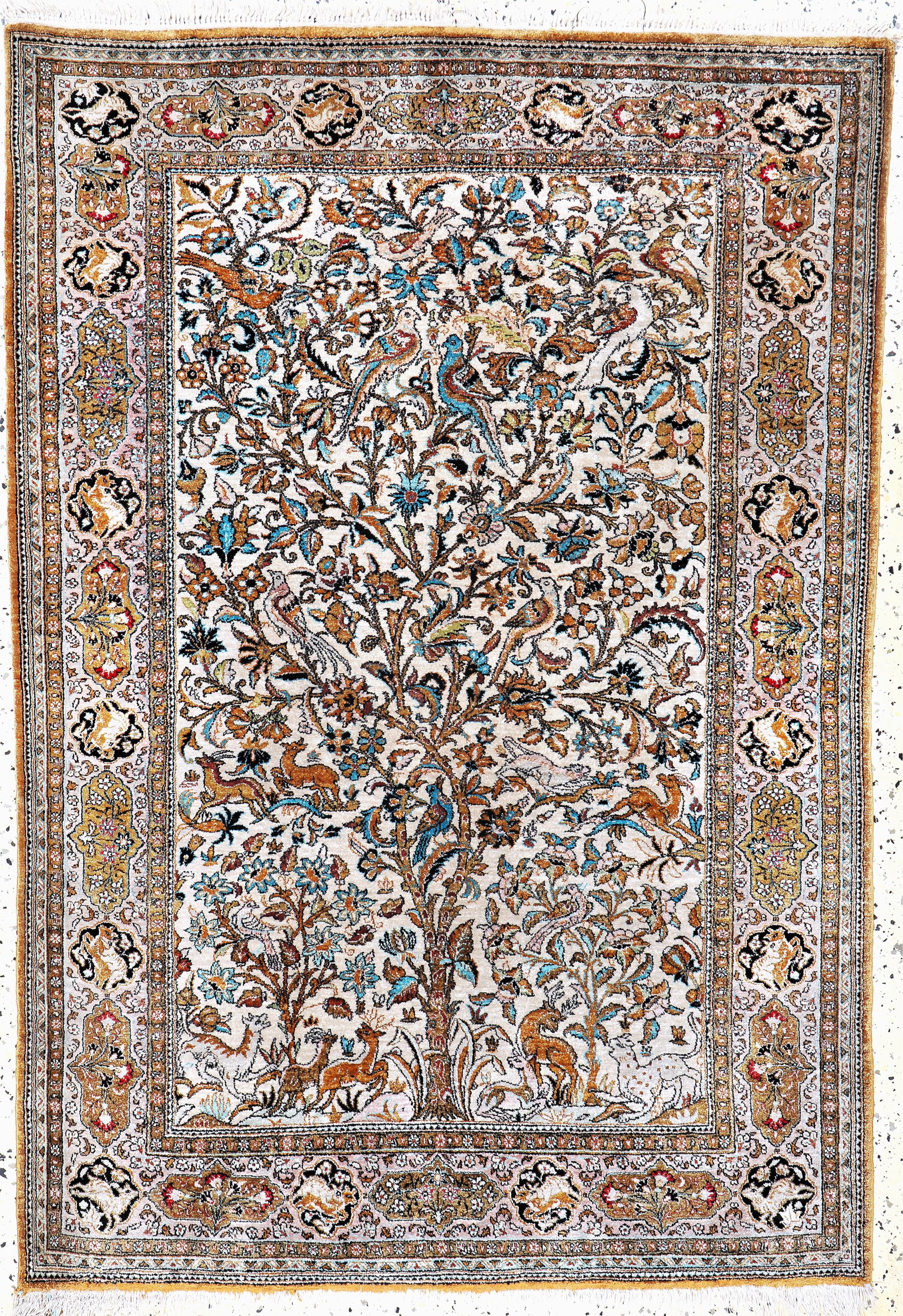 Qum silk, Persia, mid-20th century, pure natural: Qum silk, Persia, mid-20th century, pure natural silk, approx. 157 x 108 cm, condition:2.Rugs, Carpets & Flatweaves