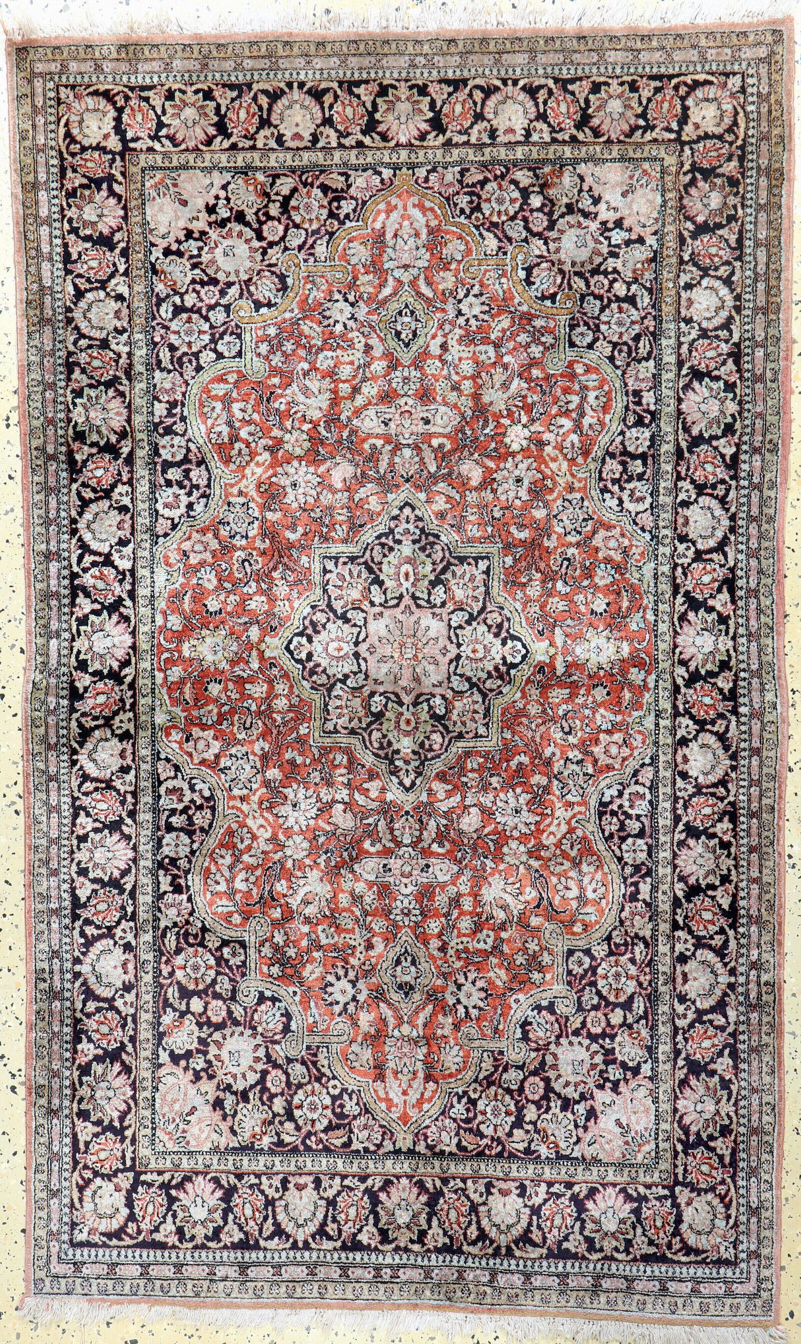 Qum silk, Persia, mid-20th century, pure natural: Qum silk, Persia, mid-20th century, pure natural silk, approx. 180 x 110 cm, condition:2-3.Rugs, Carpets & Flatweaves