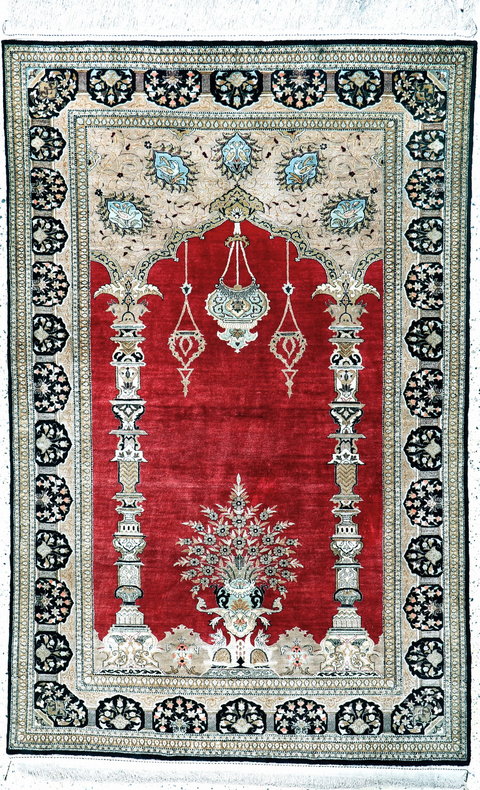 Qum silk fine, Persia, mid-20th century, pure natural: Qum silk fine, Persia, mid-20th century, pure natural silk, approx. 213 x 136 cm, condition:2.Rugs, Carpets & Flatweaves
