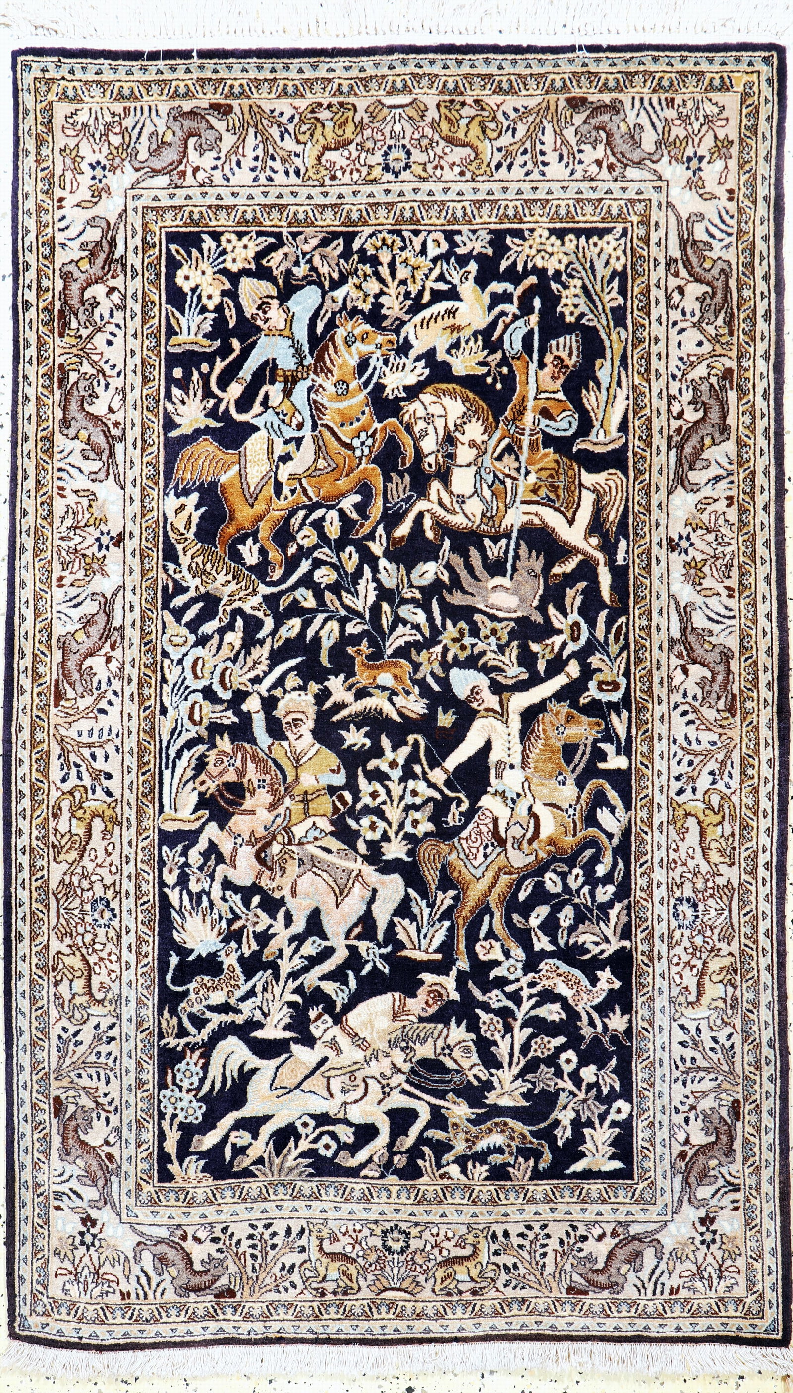 Qum old, Persia, mid-20th century, wool with silk: Qum old, Persia, mid-20th century, wool with silk, approx. 175 x 106 cm, condition: 2, (small restoration). Rugs, Carpets & Flatweaves