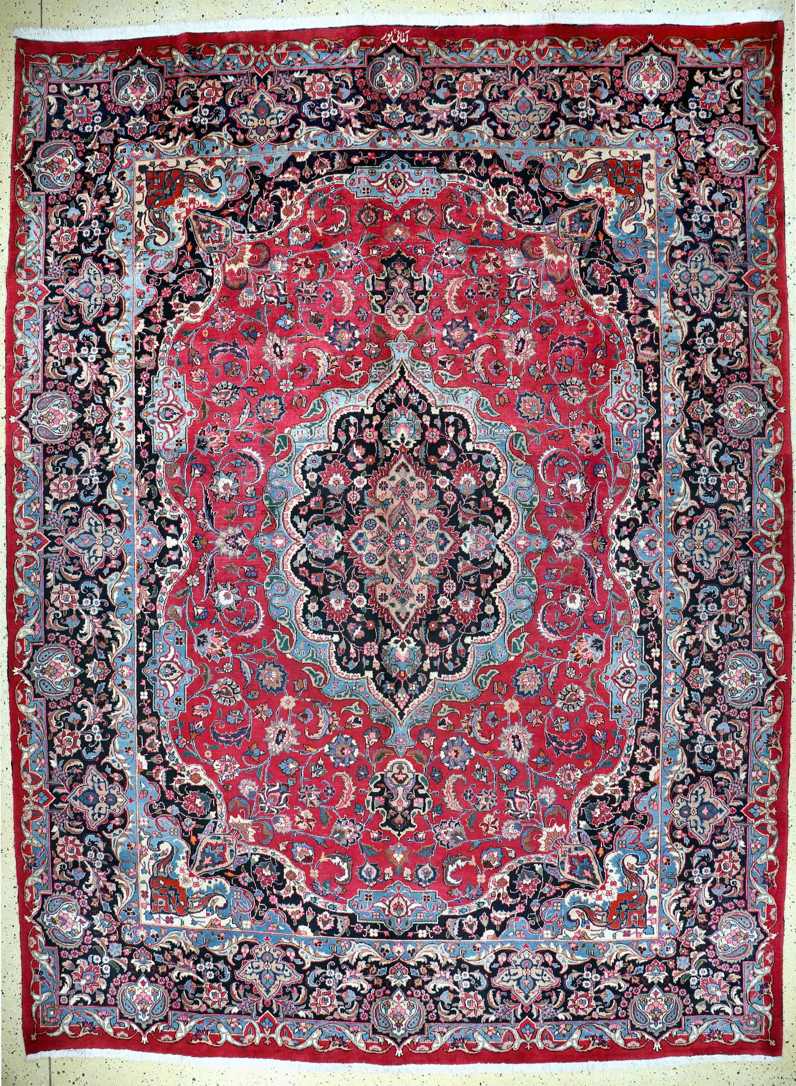 Mashhad signed, Persia, mid-20th century, woolon cotton: Mashhad signed, Persia, mid-20th century, woolon cotton, approx. 395 x 295 cm, condition: 1 -2. Rugs, Carpets & Flatweaves