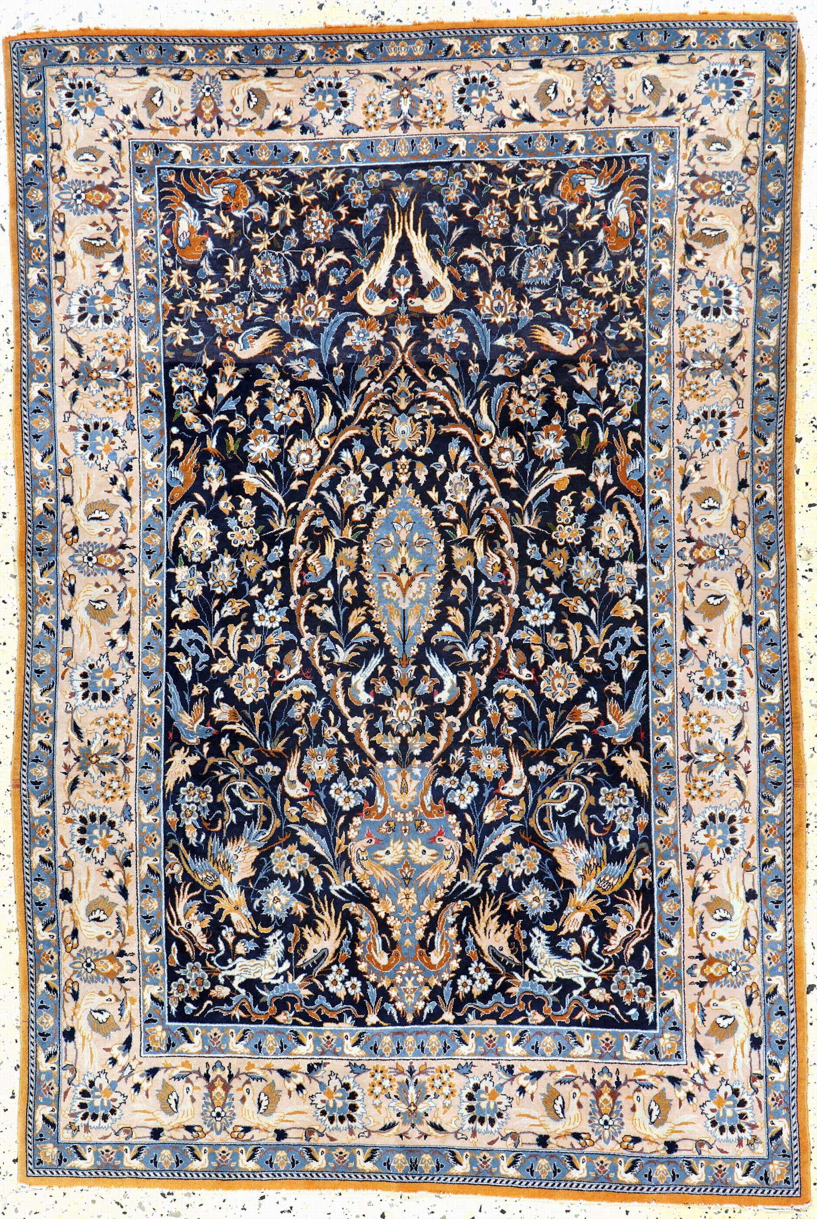 Isfahan fine, Persia, mid-20th century, corkwool on: Isfahan fine, Persia, mid-20th century, corkwool on silk, approx. 162 x 110 cm, condition: 2, (ends open). Rugs, Carpets & Flatweaves