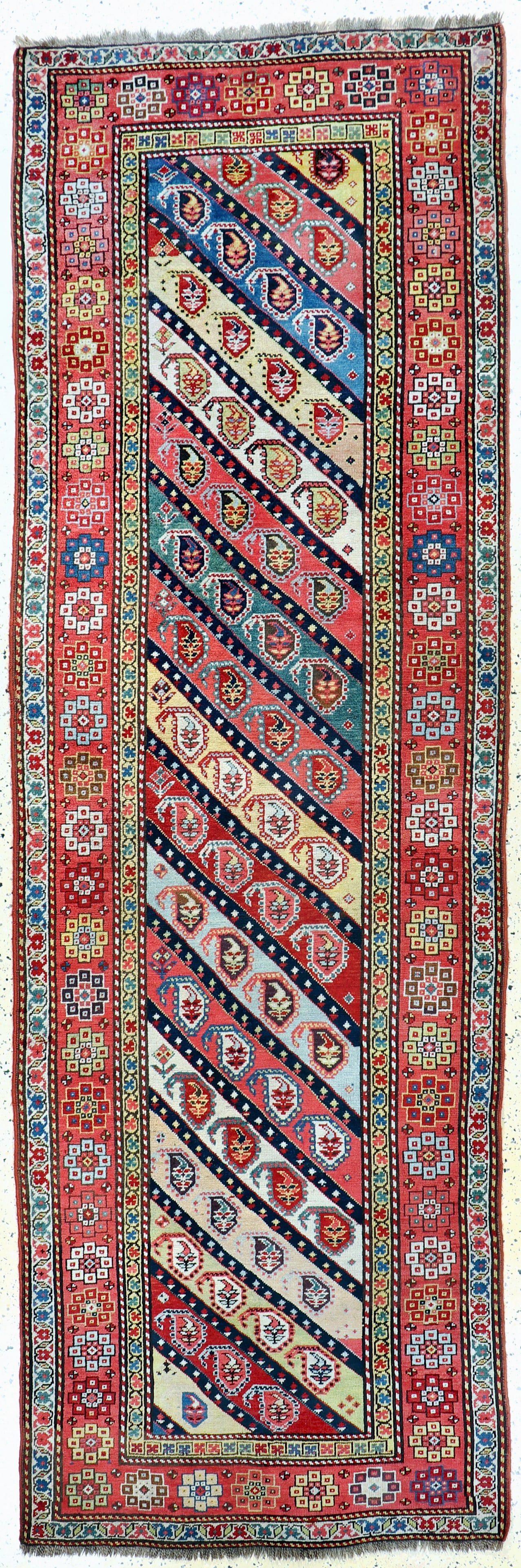 Stripe'Gendje'antique, Kaukasus, around 1900, Wolle: Stripe'Gendje'antique, Kaukasus, around 1900, Wolle auf Wolle, approx. 327 x 106 cm, gereinigt, condition: 2. Rugs, Carpets & Flatweaves