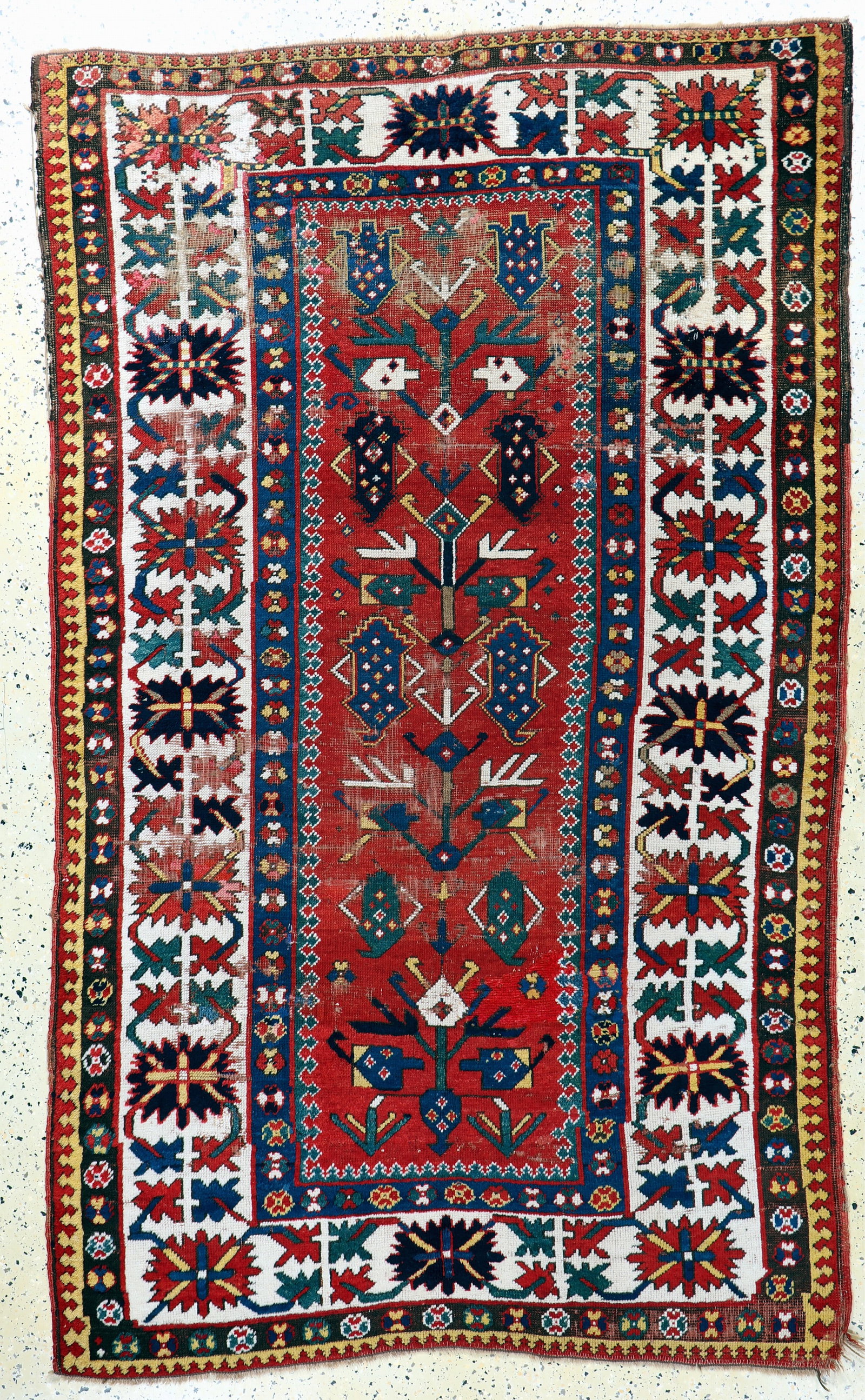 Kazak antique, Caucasus, 19th century, wool onwool: Kazak antique, Caucasus, 19th century, wool onwool, approx. 221 x 135 cm, condition: 3, (small restorations). Rugs, Carpets & Flatweaves