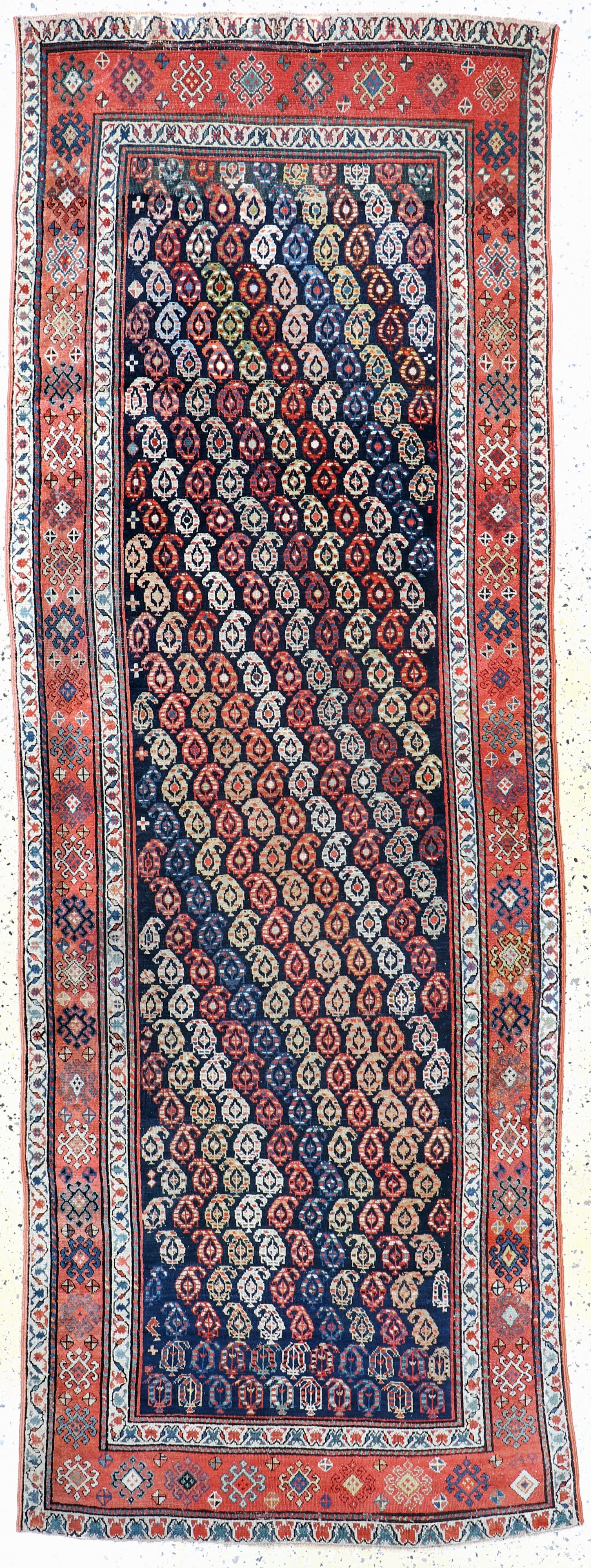 Karabagh Kazak antique, Caucasus, 19th century: Karabagh Kazak antique, Caucasus, 19th century, wool on wool, approx. 305 x 113 cm, condition: 2-3 (restored). Rugs, Carpets & Flatweaves