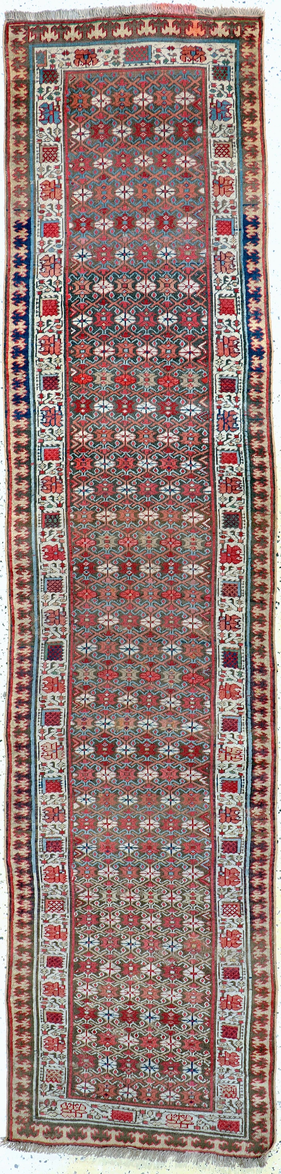 Karabagh Kazak antique, Caucasus, 19th century: Karabagh Kazak antique, Caucasus, 19th century, wool on wool, approx. 320 x 78 cm, restored, EHZ: 2-3 (slightly discolored). Rugs, Carpets & Flatweaves