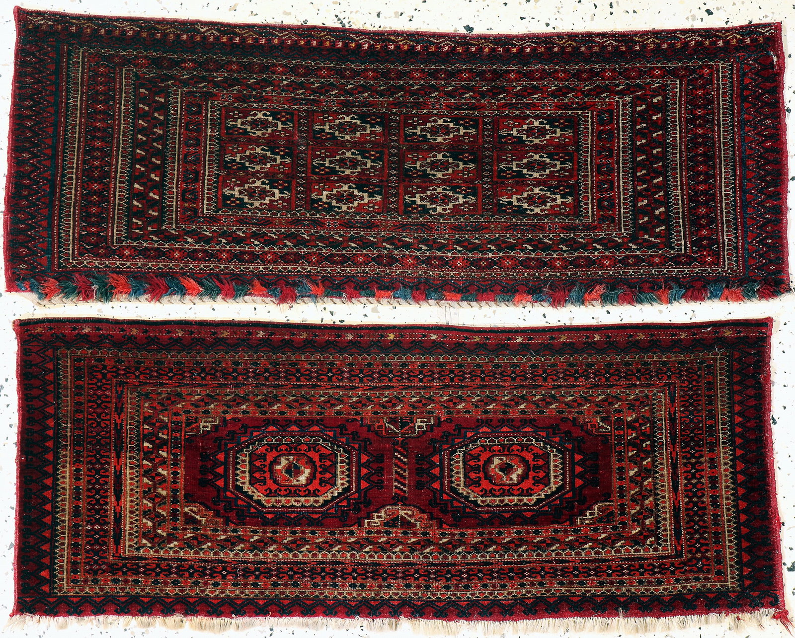 2 lots of Torba antique, Turkmenistan, 19th century: 2 lots of Torba antique, Turkmenistan, 19th century, wool on wool, approx. 106 x 37 cm, condition: 2-3. Rugs, Carpets & Flatweaves