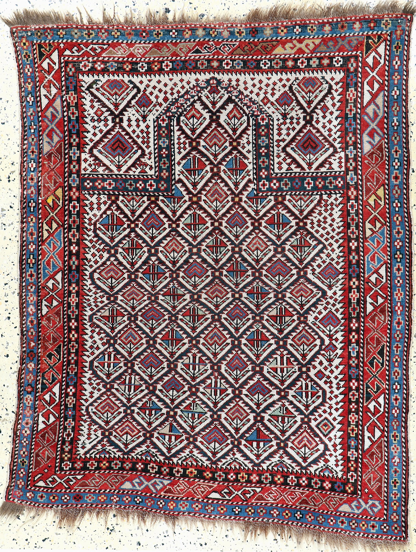 #'Dagestan#'prayer rug anti, Caucasus, 19th century: #'Dagestan#'prayer rug anti, Caucasus, 19th century, wool on wool, approx. 144 x 110 cm, condition: 2-3. Rugs, Carpets & Flatweaves