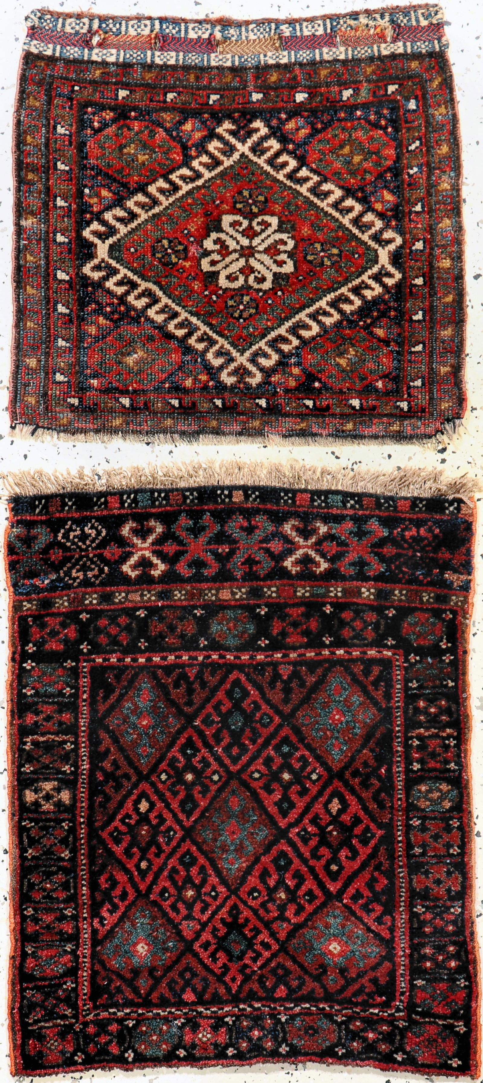 2 Lots Afshar bag face & Jaf, antique, Persia,around 1900: 2 Lots Afshar bag face & Jaf, antique, Persia,around 1900, wool on wool, approx. 70 x 55 cm & approx. 50 x 50 cm, condition: 2. Rugs, Carpets & Flatweaves
