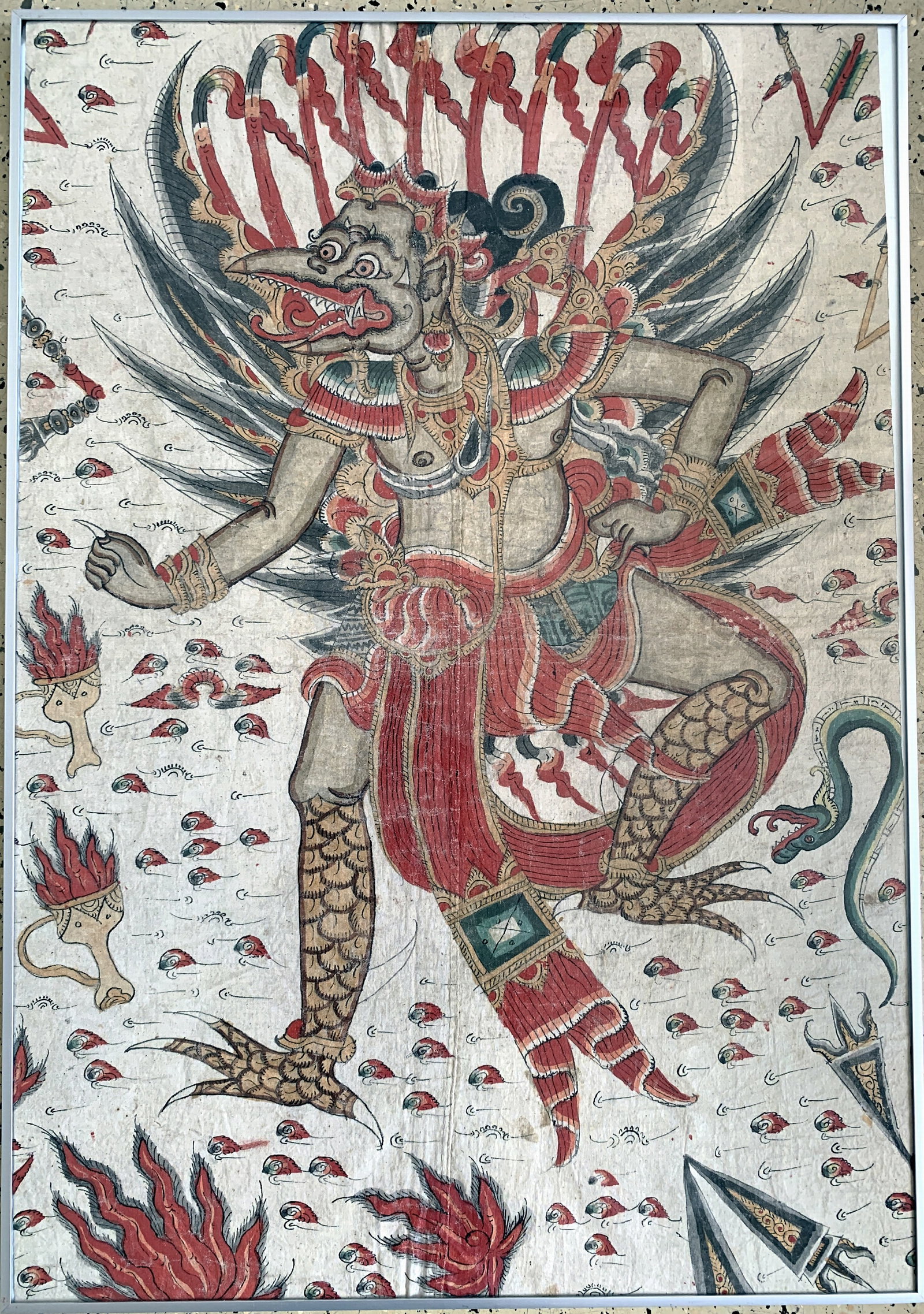 Paper painting, Asia, mid-20th century, approx. 101: Paper painting, Asia, mid-20th century, approx. 101 x 71 cm, framed under glass. Rugs,Carpets & Flatweaves