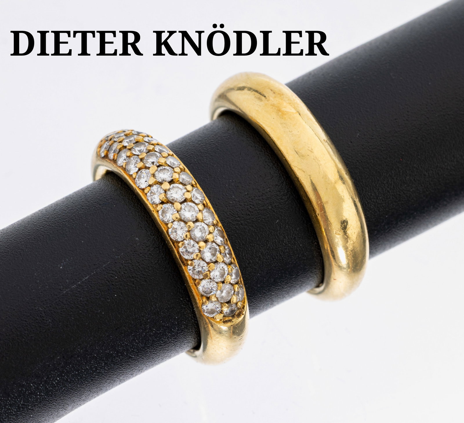 18 kt gold brilliant-ring with stacking ring: 18 kt gold brilliant-ring with stacking ring , YG 750/000, 37 brilliants total approx. 0.70 ct Wesselton/si, ringsize 55, stacking ring, ringsize 55, approx. 8.2 g, high quality work, manufacturer's b