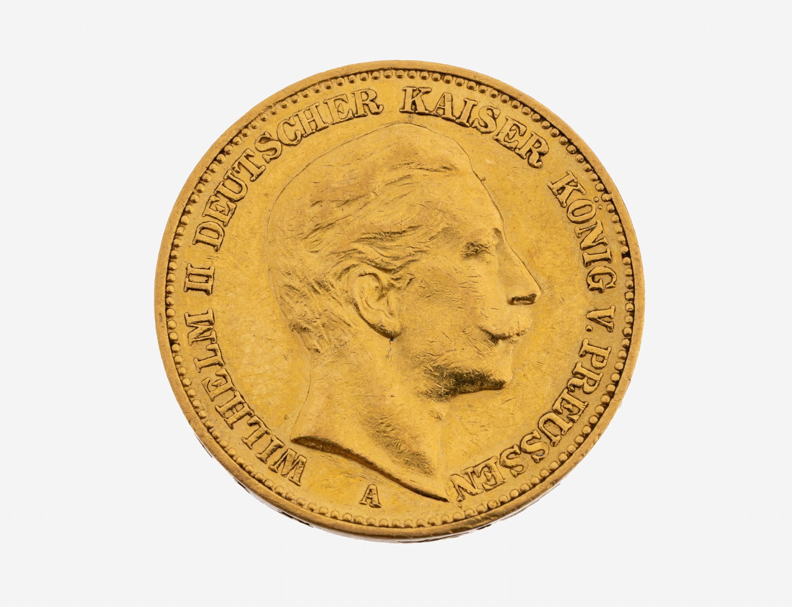 Gold coin, 20 Mark, German Reich, 1904: Gold coin, 20 Mark, German Reich, 1904 , Wilhelm II., German emperor king of Prussia, impressed mark A