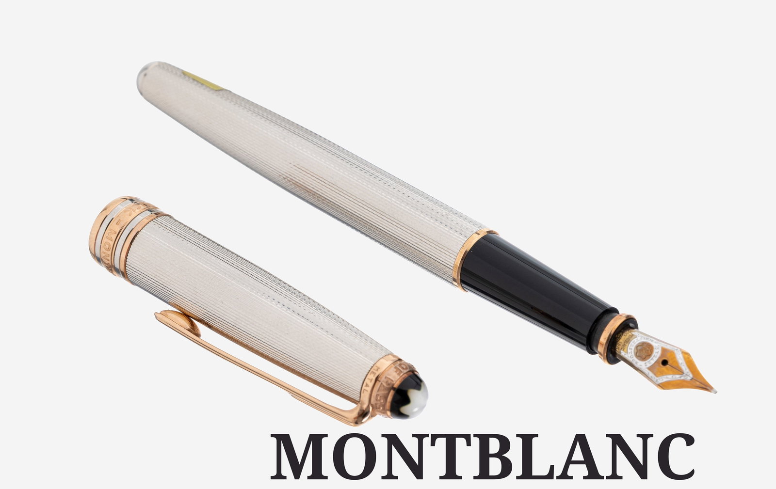 MONTBLANC fountain pen 75 Years Passion and Soul: MONTBLANC fountain pen 75 Years Passion and Soul , Masterpiece solitaire 144, limited Anniversary Edition, silver 925 with RG- ornament, limited edition 538/1924, orig. case