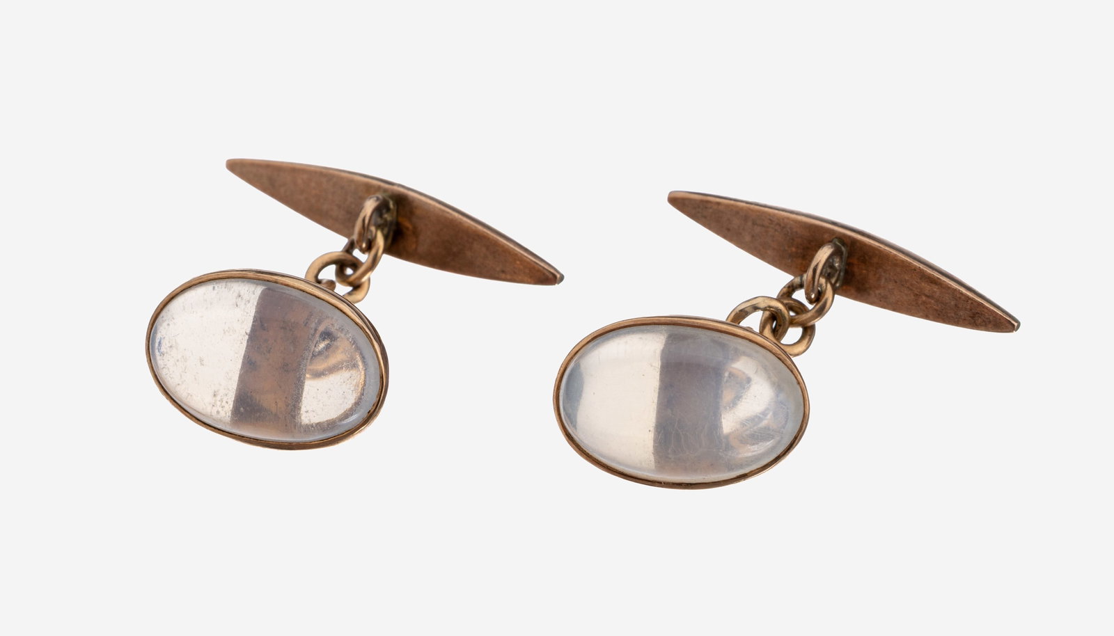 Pair of 14 kt gold moonstone-cufflinks, approx. 1920-30: Pair of 14 kt gold moonstone-cufflinks, approx. 1920-30 , RG 585/000, unpretentious design, 2 oval moonstone-cabochons, approx. 5.0 g