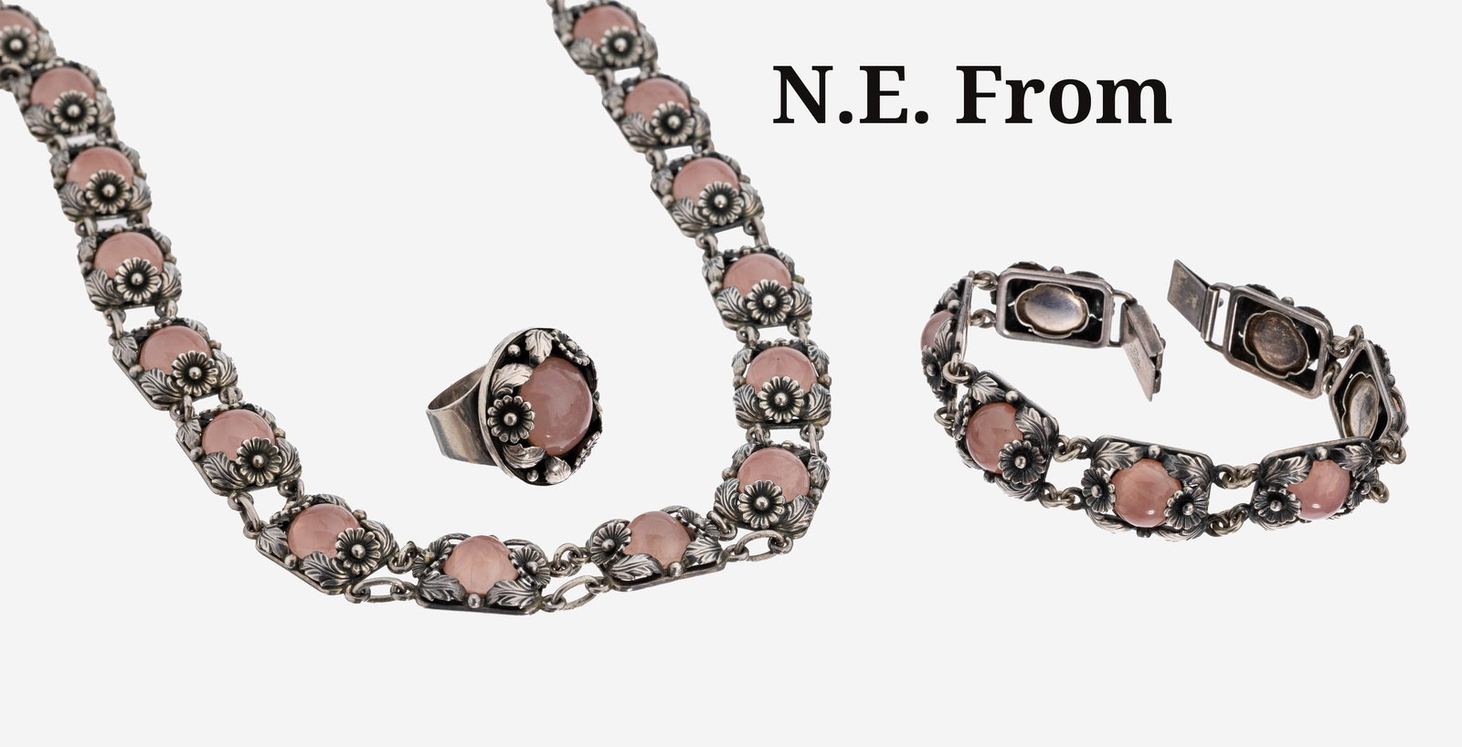 Rose quartz-jewelry set, Denmark, 1950s-70s (1 of 1)