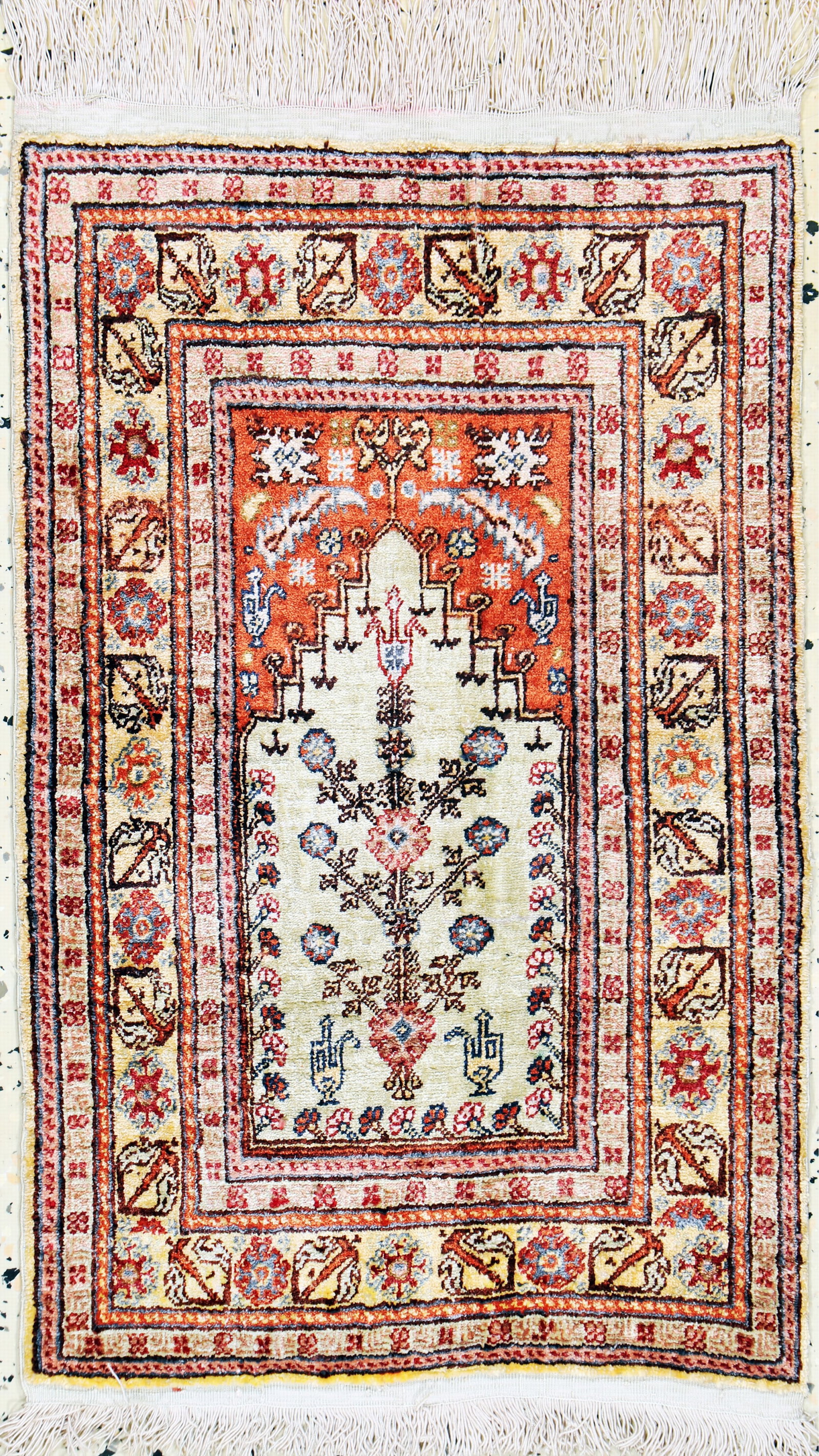Silk Kayseri, Turkey, mid-20th century, pure natural: Silk Kayseri, Turkey, mid-20th century, pure natural silk, approx. 62 x 40 cm, condition: 2. Rugs, Carpets & Flaweaves