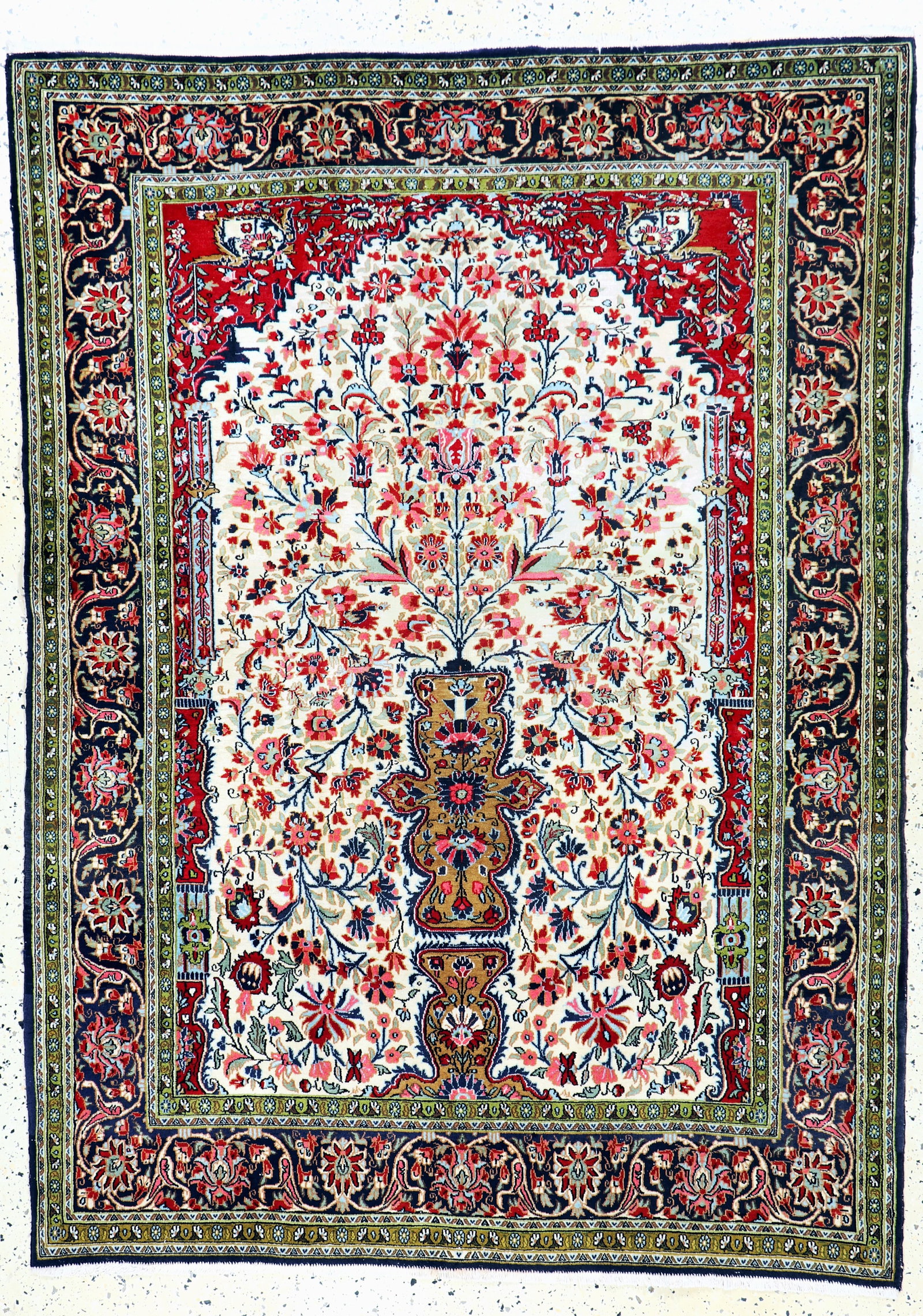 Qum cork, Persia, mid-20th century, corkwool on cotton: Qum cork, Persia, mid-20th century, corkwool on cotton, approx. 198 x 143 cm, condition: 2.Rugs, Carpets & Flaweaves