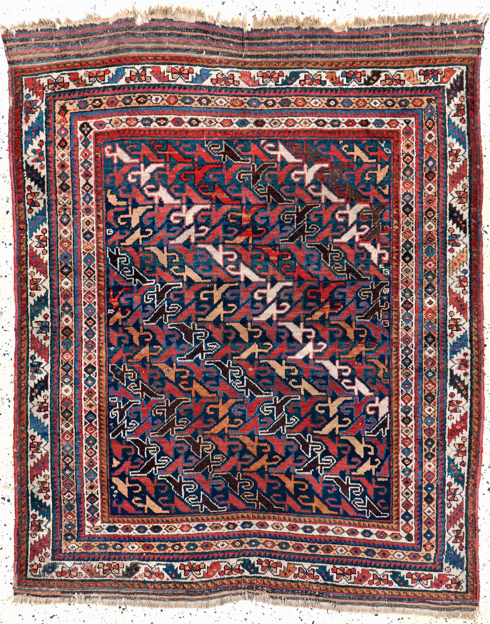 Khamseh antique, Persia, 19th century, wool oncotton: Khamseh antique, Persia, 19th century, wool oncotton, approx. 150 x 123 cm, moth damage, condition: 3. Rugs, Carpets & Flaweaves